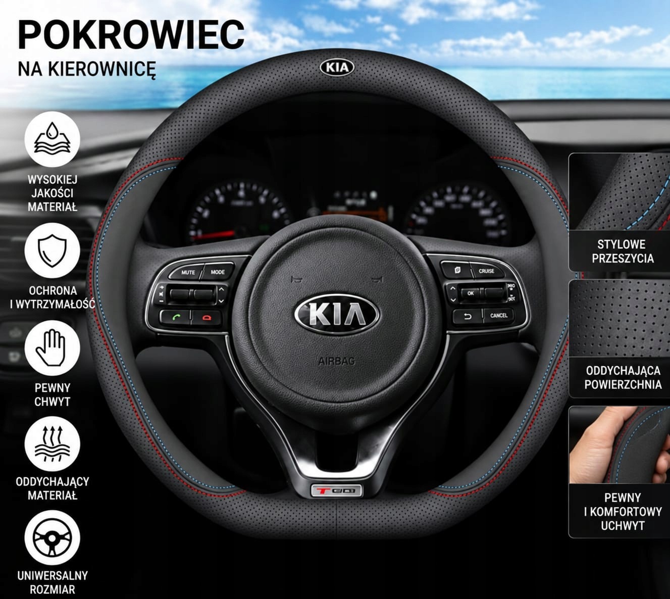 Pokrowiec na kierownice nakładka Kia Gt line Płaski Dół