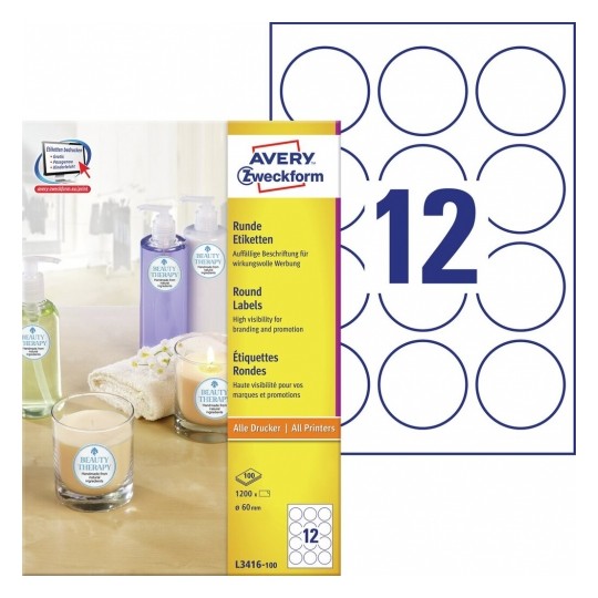 

Etykiety Okrągłe Avery 60mm L3416-100
