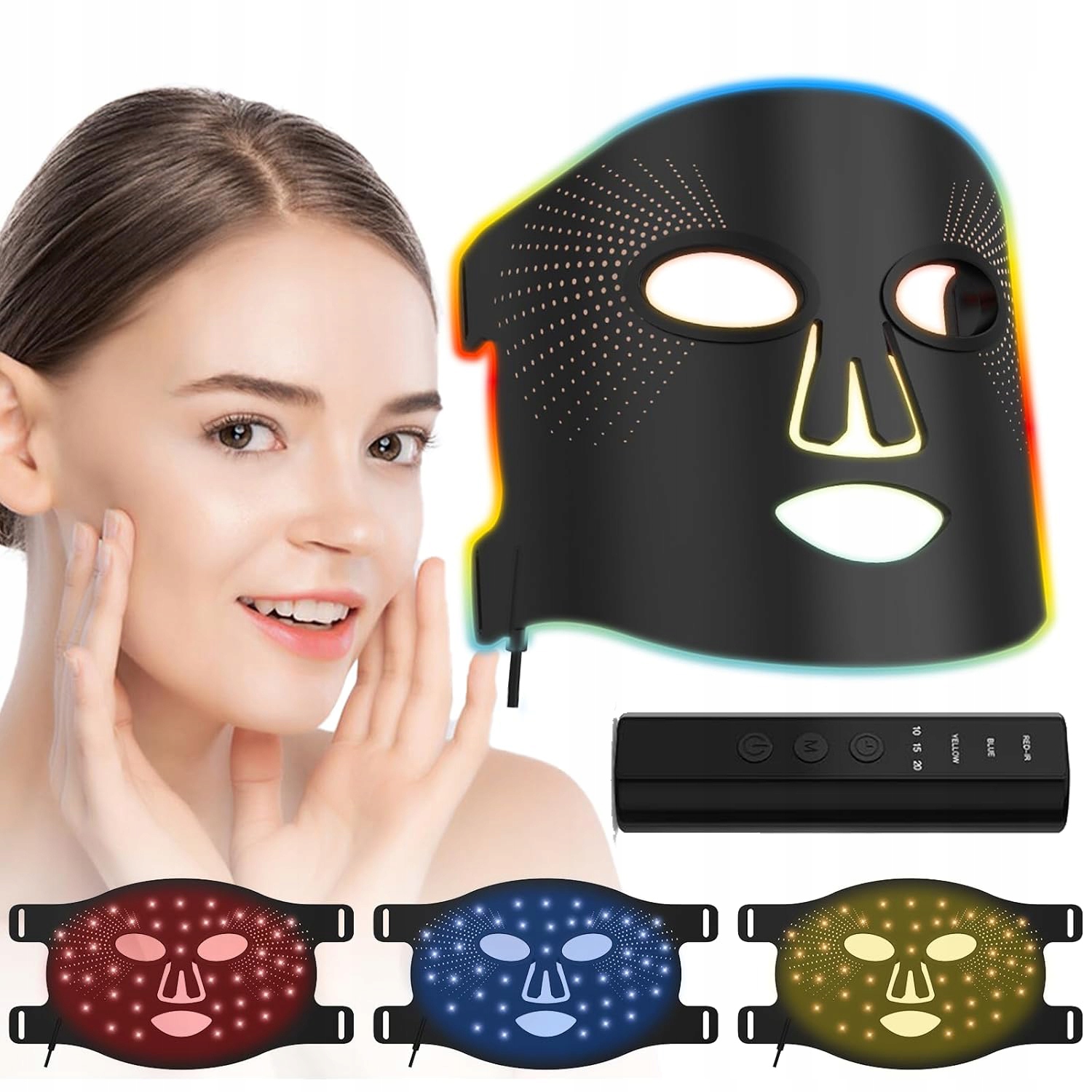Profesionální Led Maska Na Obličej Fotonová Terapie Světlem 3V1 Dálkové Ovládání
