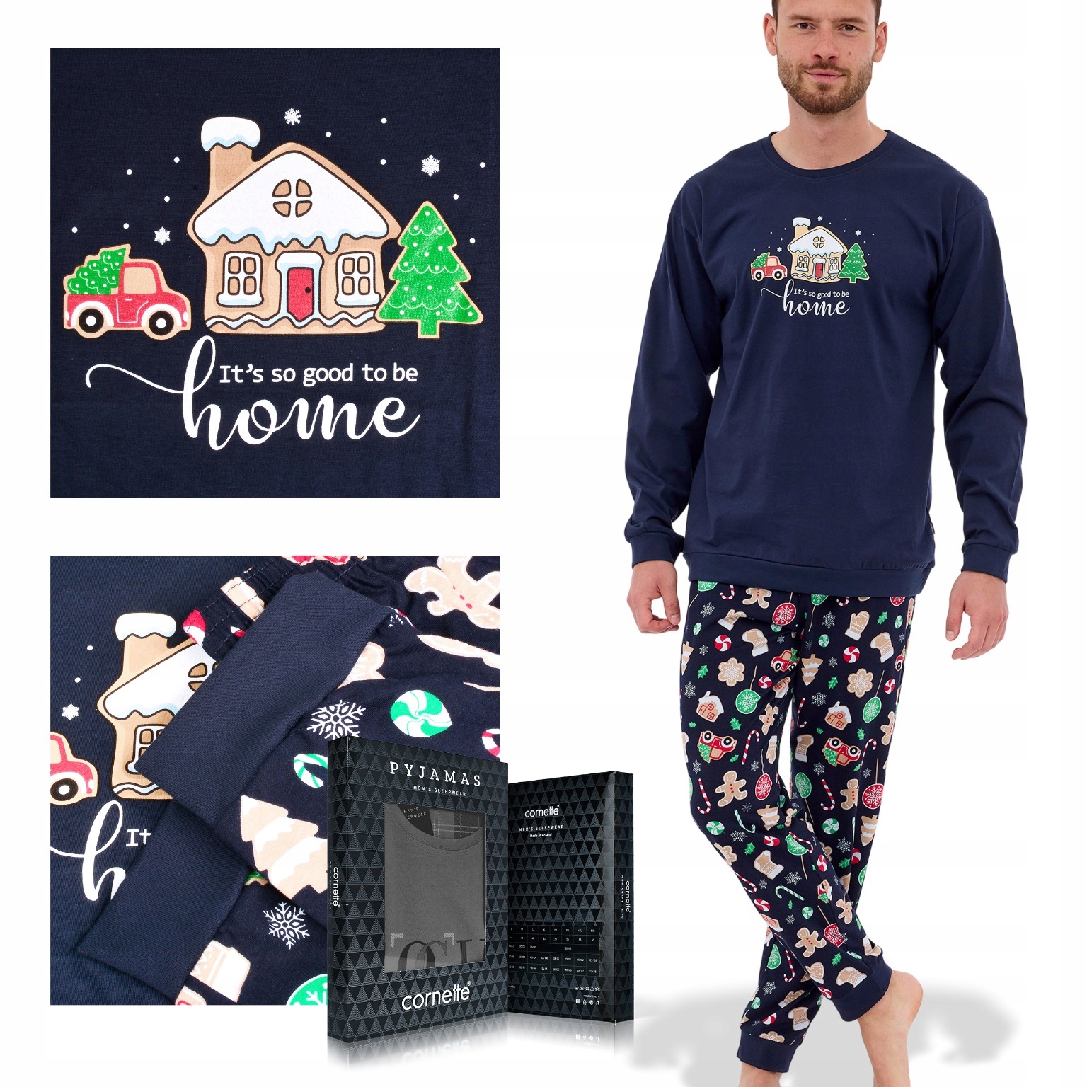 Cornette Pánské vánoční pyžamo 115/256 Bavlněné Tmavě modré Velikost XL