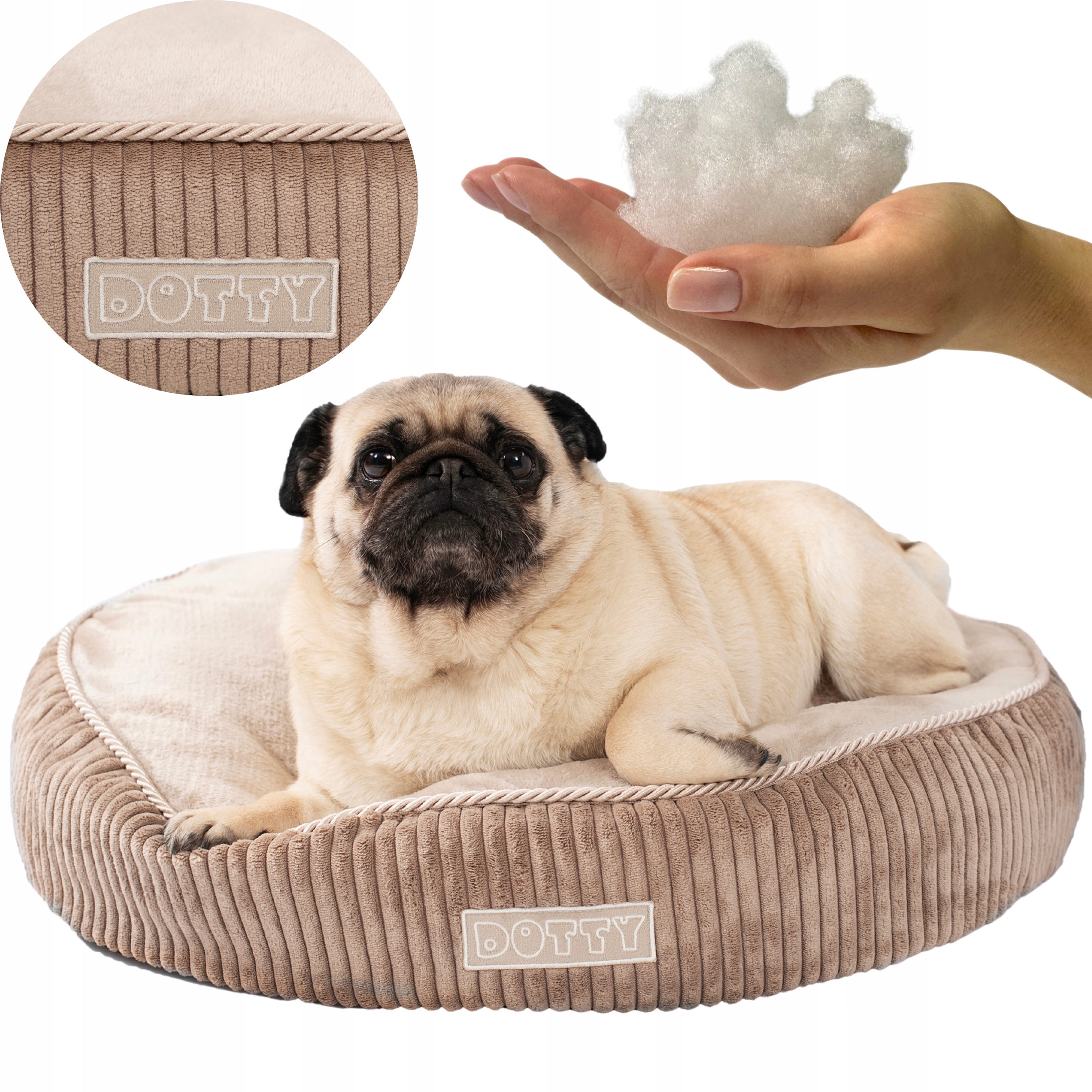 Levně Kulatá taburet polštář pro psa kočku měkký pelíšek potah Dotty plyšový