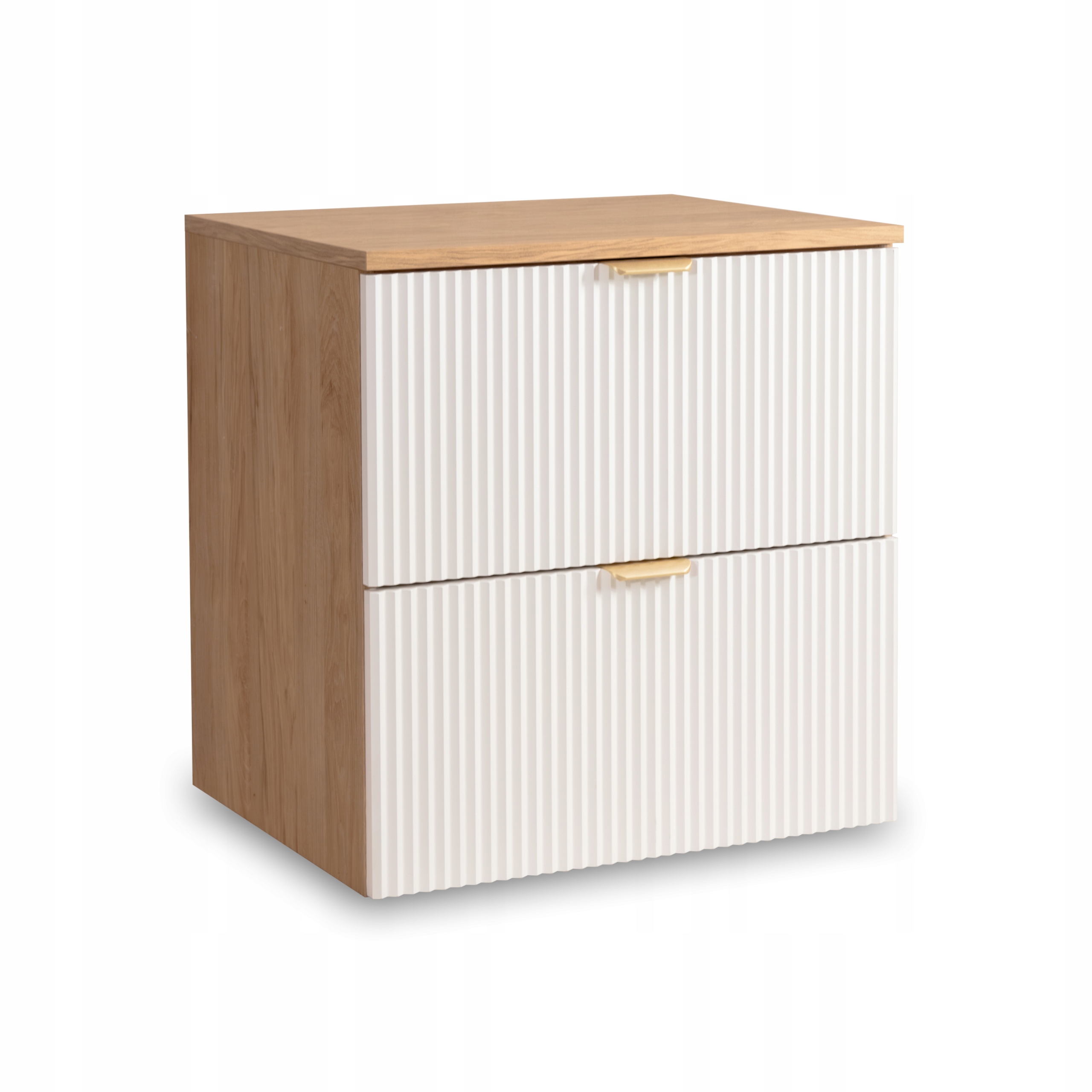 Skříňka pod umyvadlo 60 cm Bílá/Ořech 2 rýhované zásuvky Willy