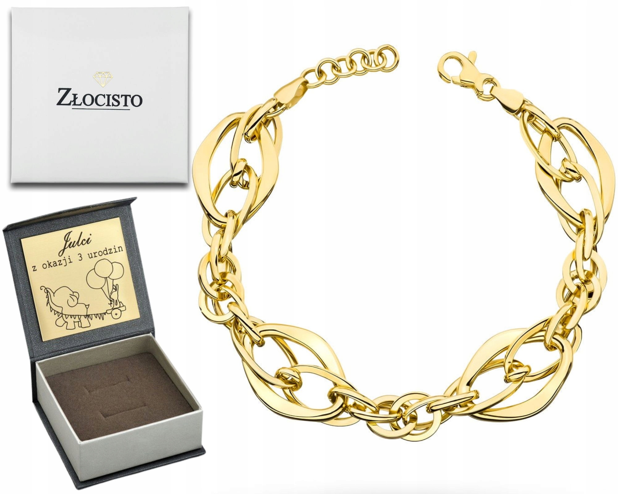 Elegantní Zlatý Náramek S Velkými Články, Kolekce Grande, Dárek 585