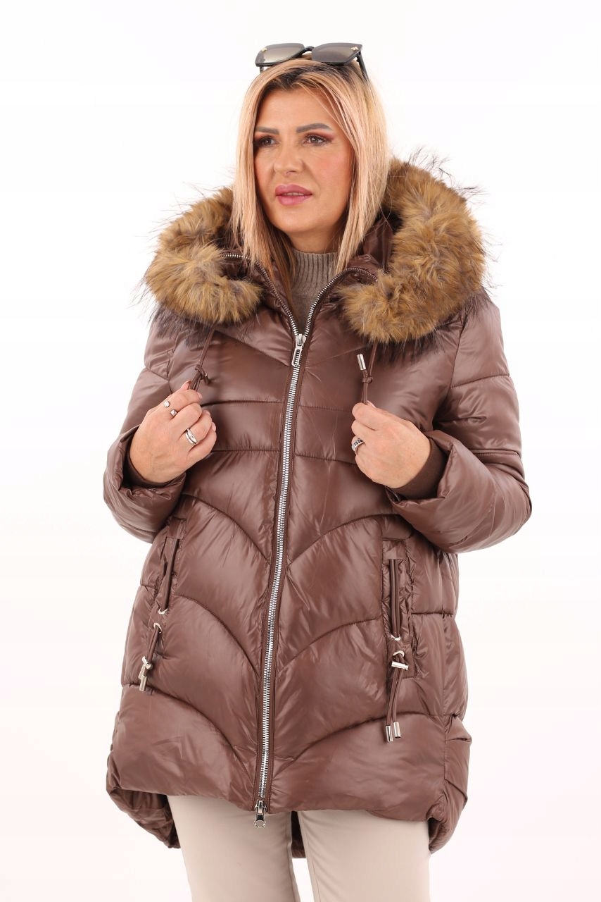 KURTKA ZIMOWA DAMSKA DUŻE ROZMIARY Z KAPTUREM PUCHOWA ELEGANCKA PIKOWANA Marka FEMIMODA