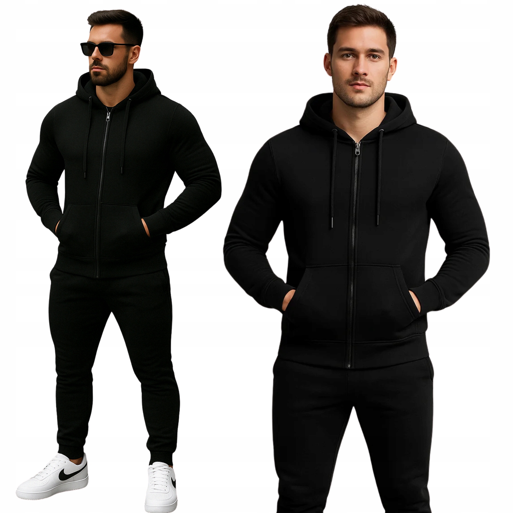 Komplet Męski Dresowy Czarny Dres Z Kapturem I Zapinany Na Zamek L