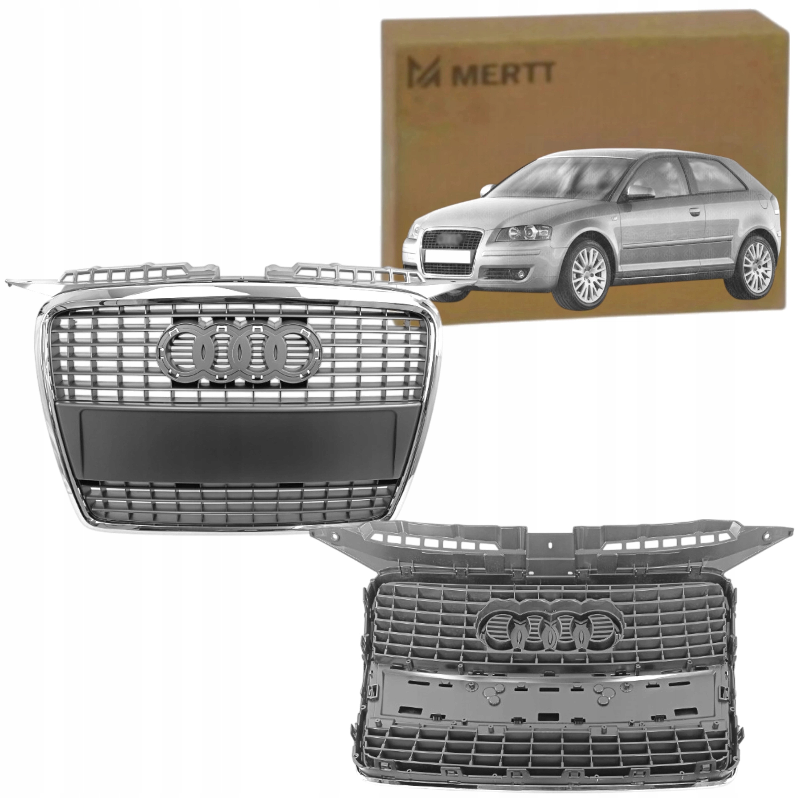 Atrapa Gril Chrom Přední 8P4853651A Stříbrný Lesk Audi A3 8P 2005-2008