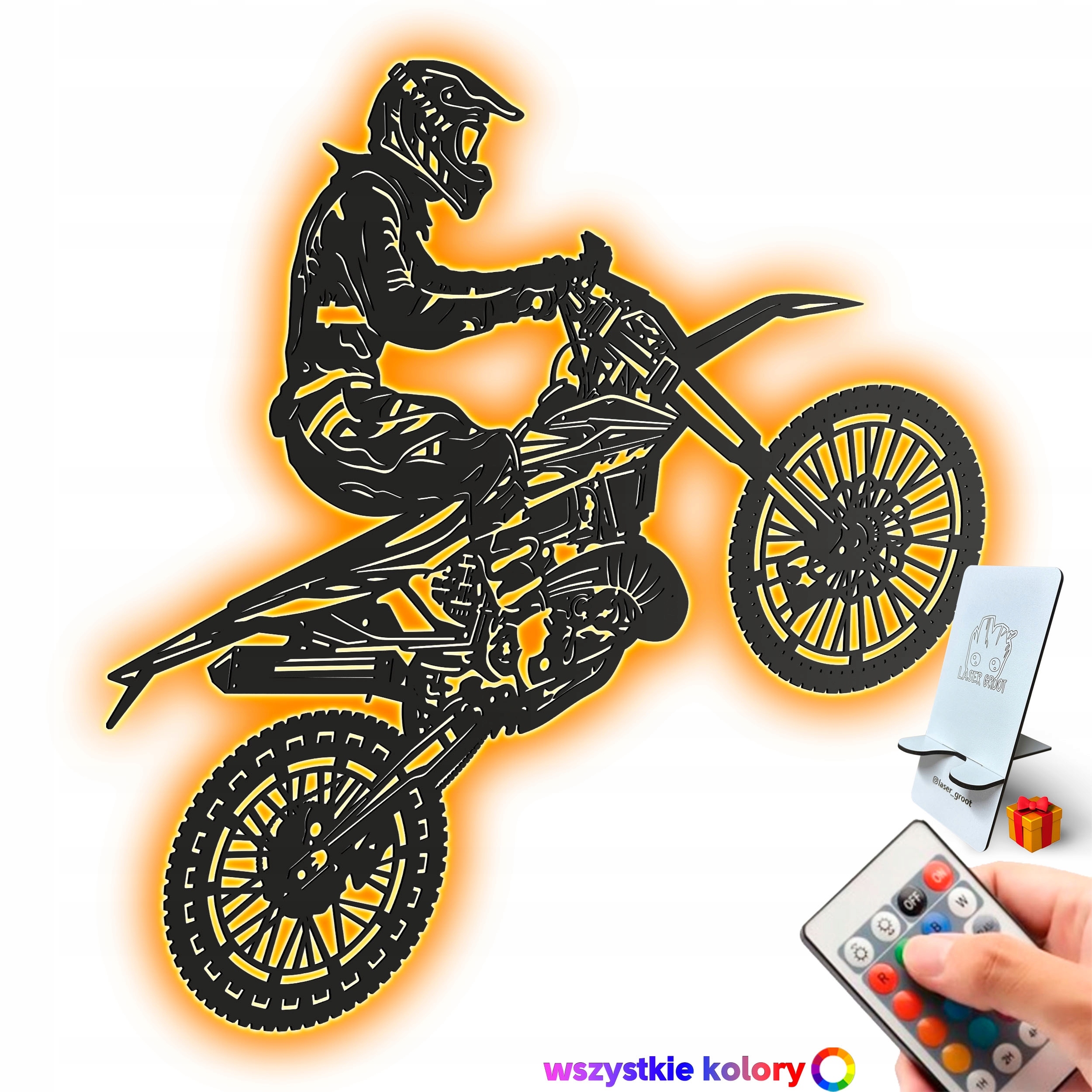 Drevený 3D obraz Motocross Nástenná Dekorácia Darček Nočná Lampa Led XL