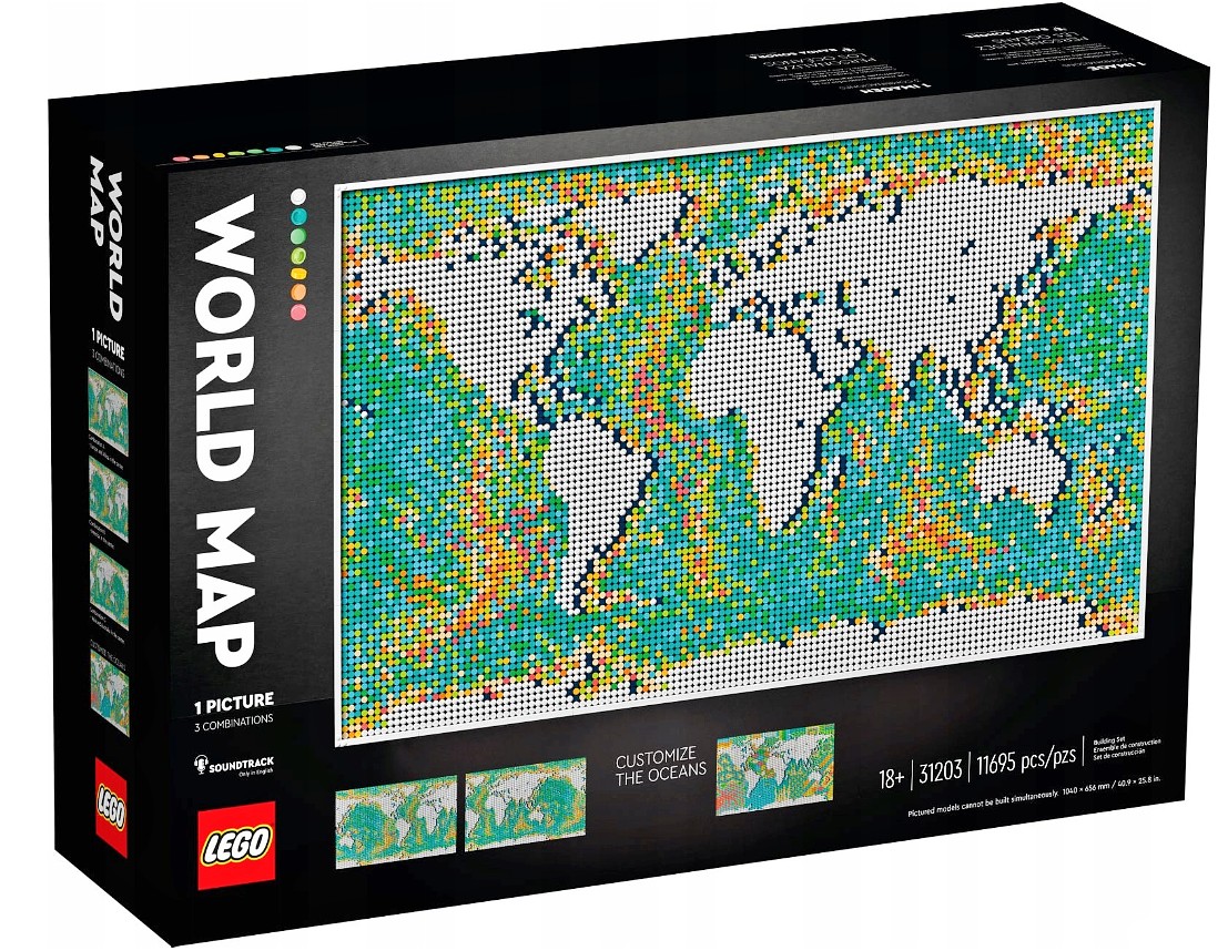 LEGO ART MAPA ŚWIATA 104x65 OBRAZ