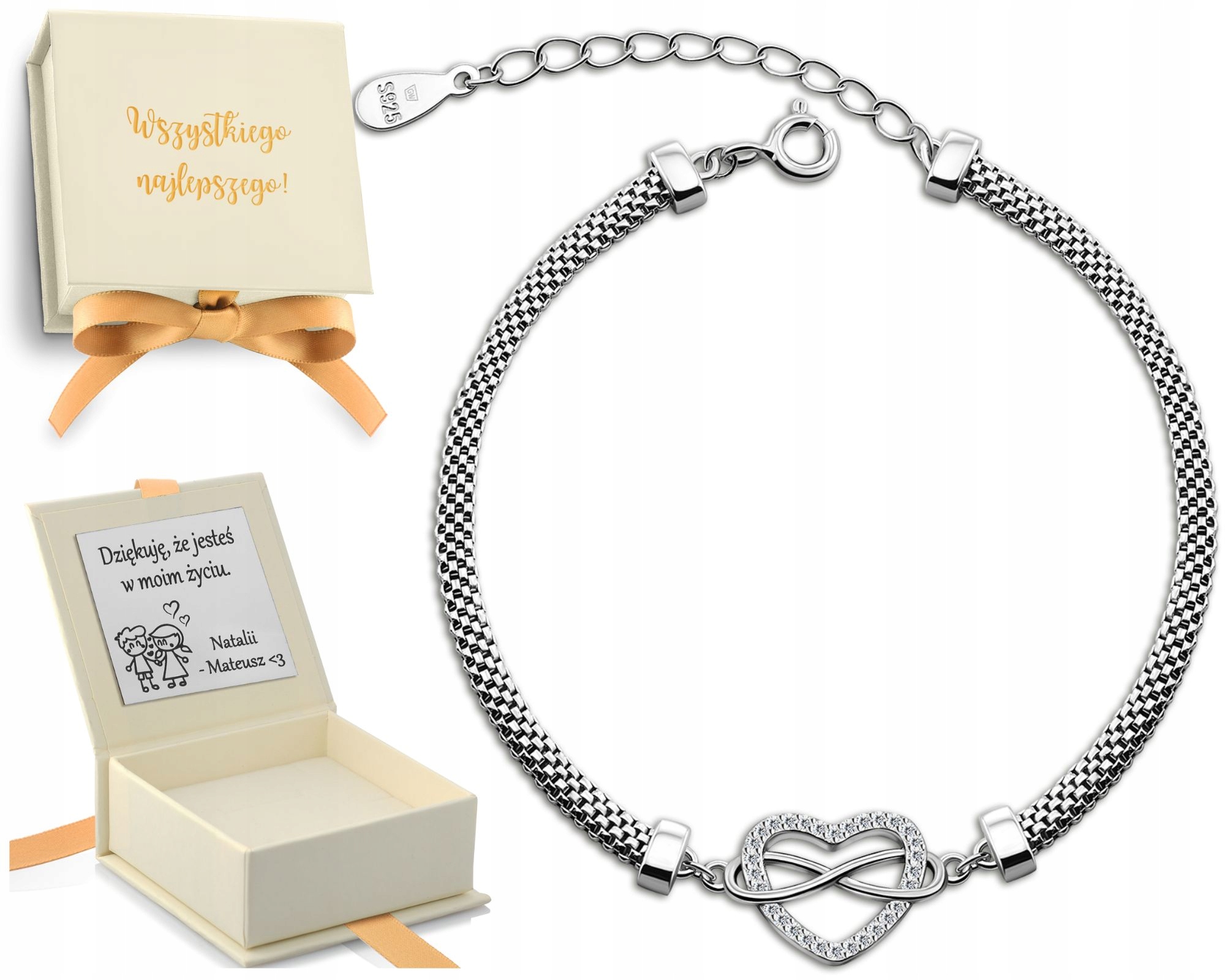 Dámský Náramek Stříbrný Nekonečno V Srdci 925 Gravírování