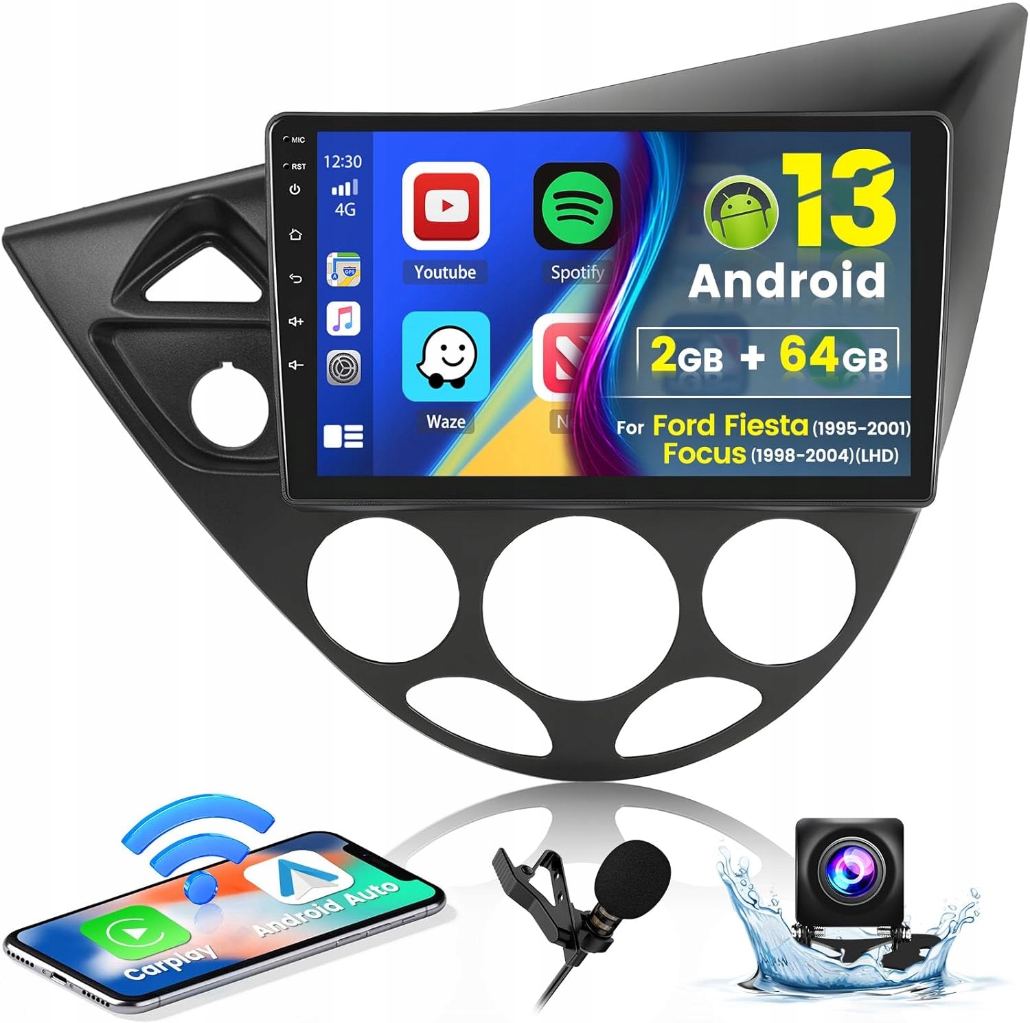 Android CarPlay dla 95-01 Ford Fiesta/98-04 Focus LHD Radio Android Auto