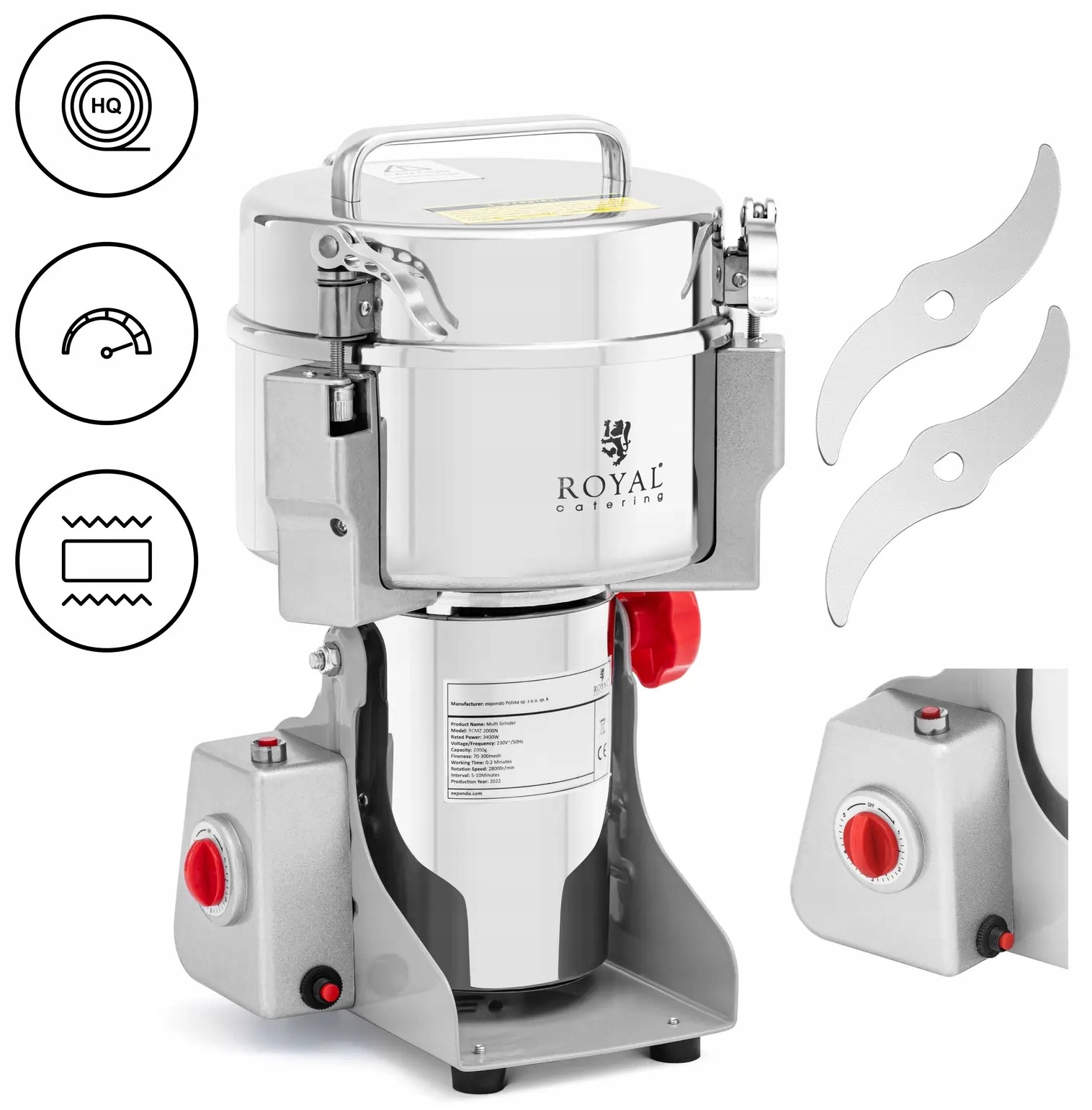 Mlýnek na koření 2000 g 21 x 9,5 cm Royal Catering RCMZ-2000N 10012948