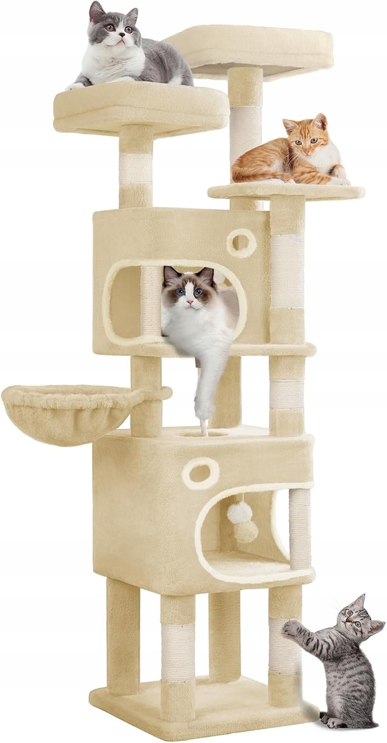 Levně Škrabadlo Pro Kočky s tunely a víceúrovňovým domečkem Sisal 159 Cm