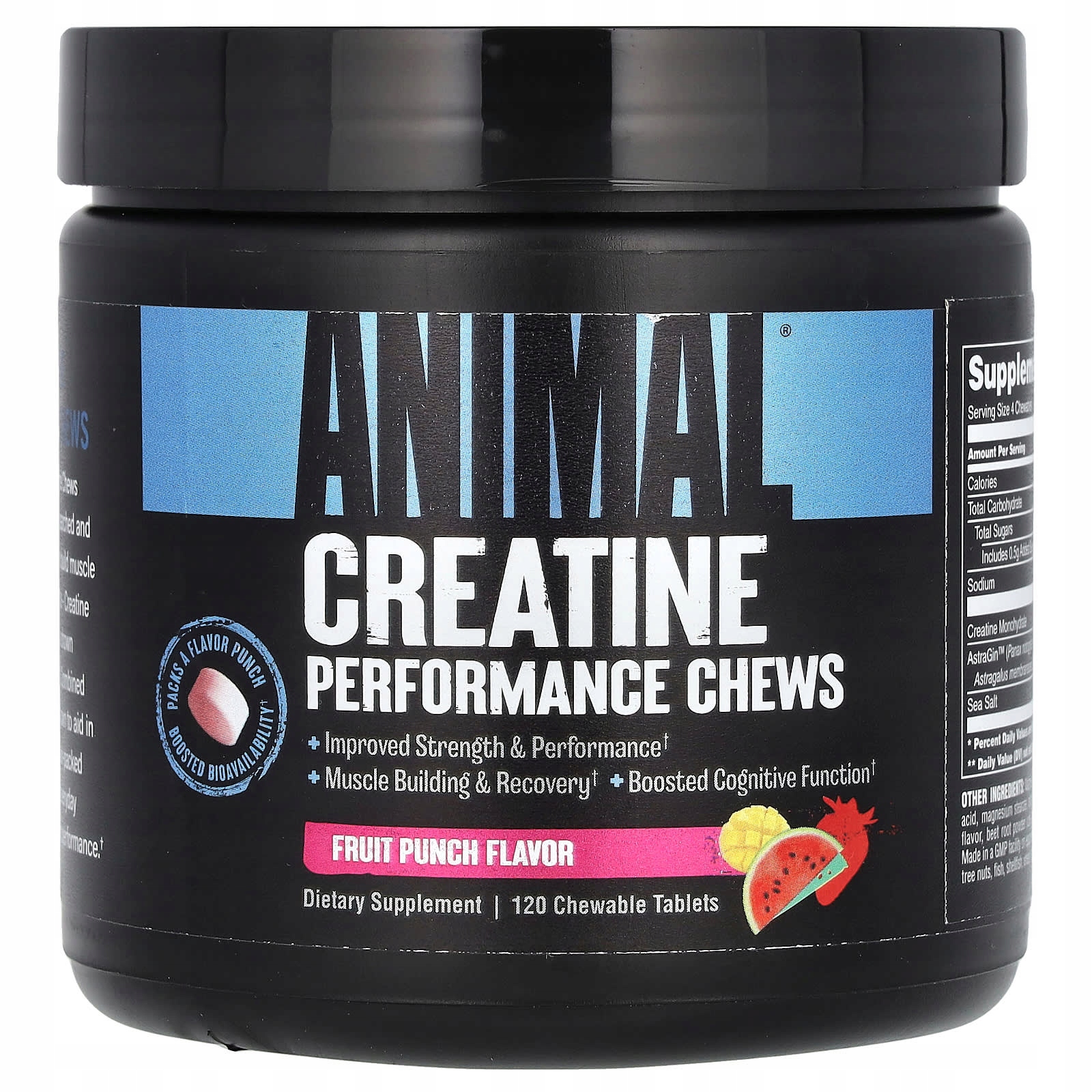 Animal, Chews s kreatinem, ovocný punč, 120 žvýkacích tablet