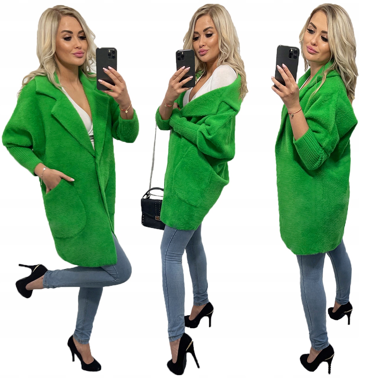 Kabát Alpaki Vlna Módní Barvy oversize Jarní Zelená