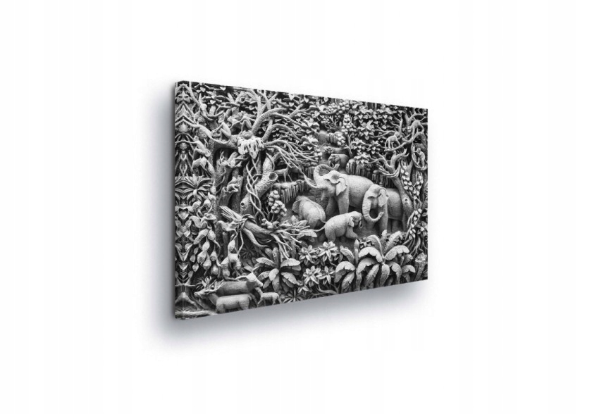 Obraz 100x75 Relief džungle socha ve dřevě sloni tropy textura