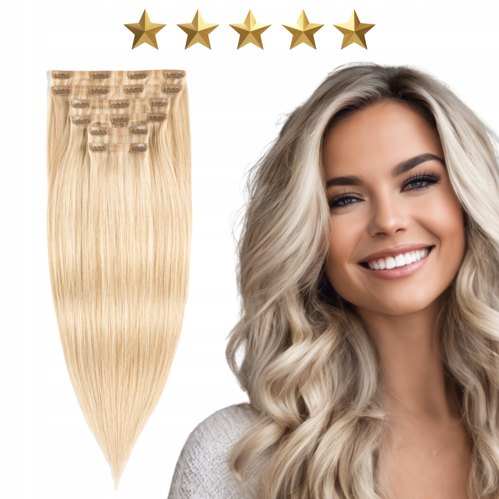 Přírodní bezešvé připínáčky na sponkách 50 cm 120 g #18/22 blond s pramínky