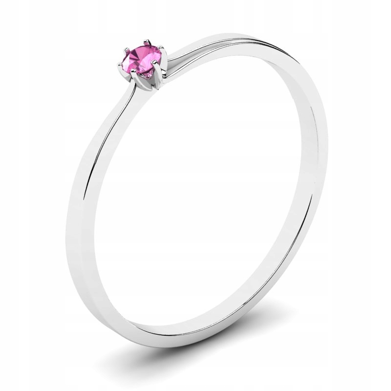 

Pierścionek Z Białego Złota Różowa Cyrkonia 2,5MM