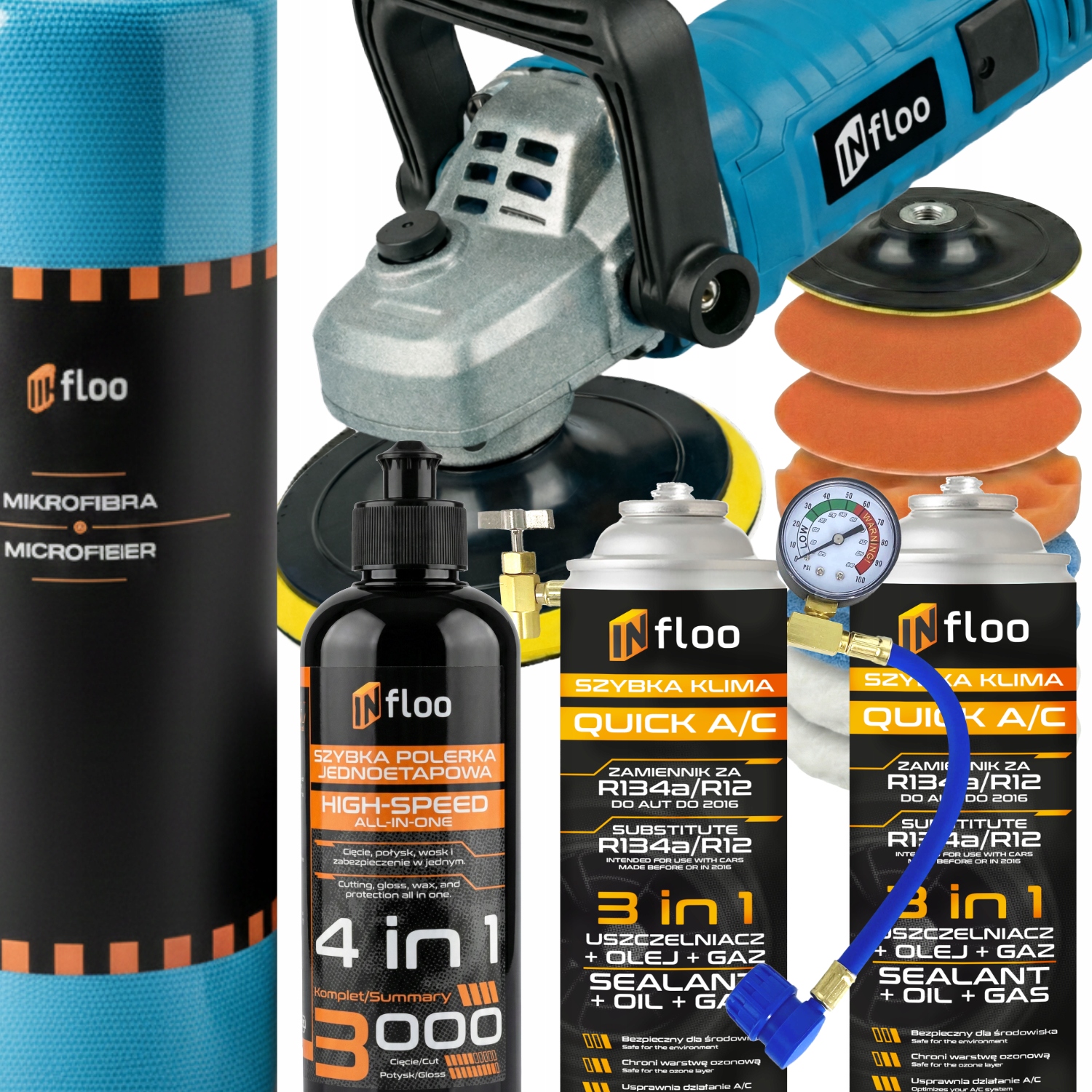 Sada INfloo 2xR134a 3V1+KABEL+LEŠTIDLO+LEŠTÍCÍ Pasta 4v1+MIKROVLÁKNO