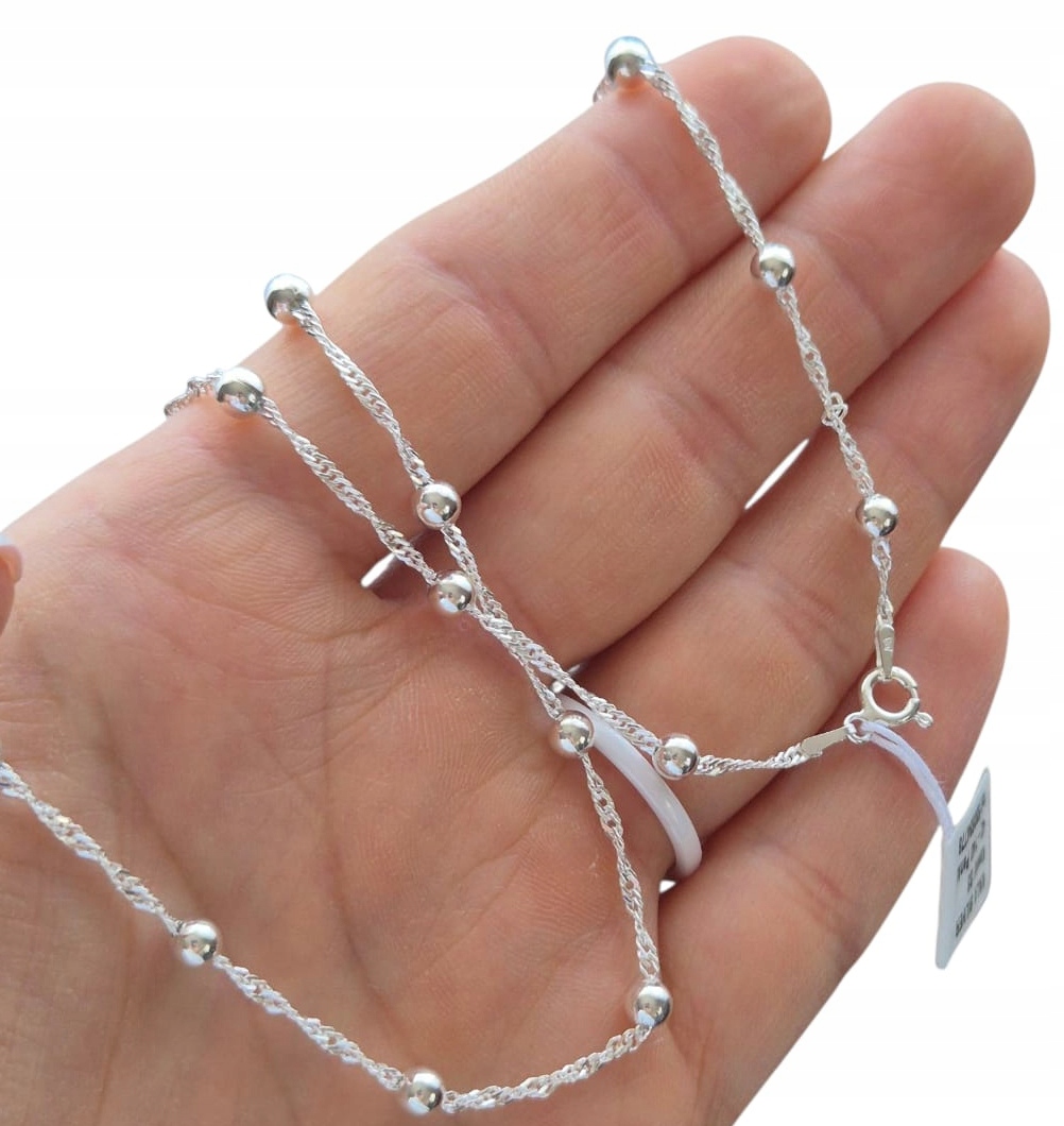 Singapur Stříbrný Dámský Řetízek 50 CM Kuličky S Kuličkami Ze Stříbra Ryzosti 925