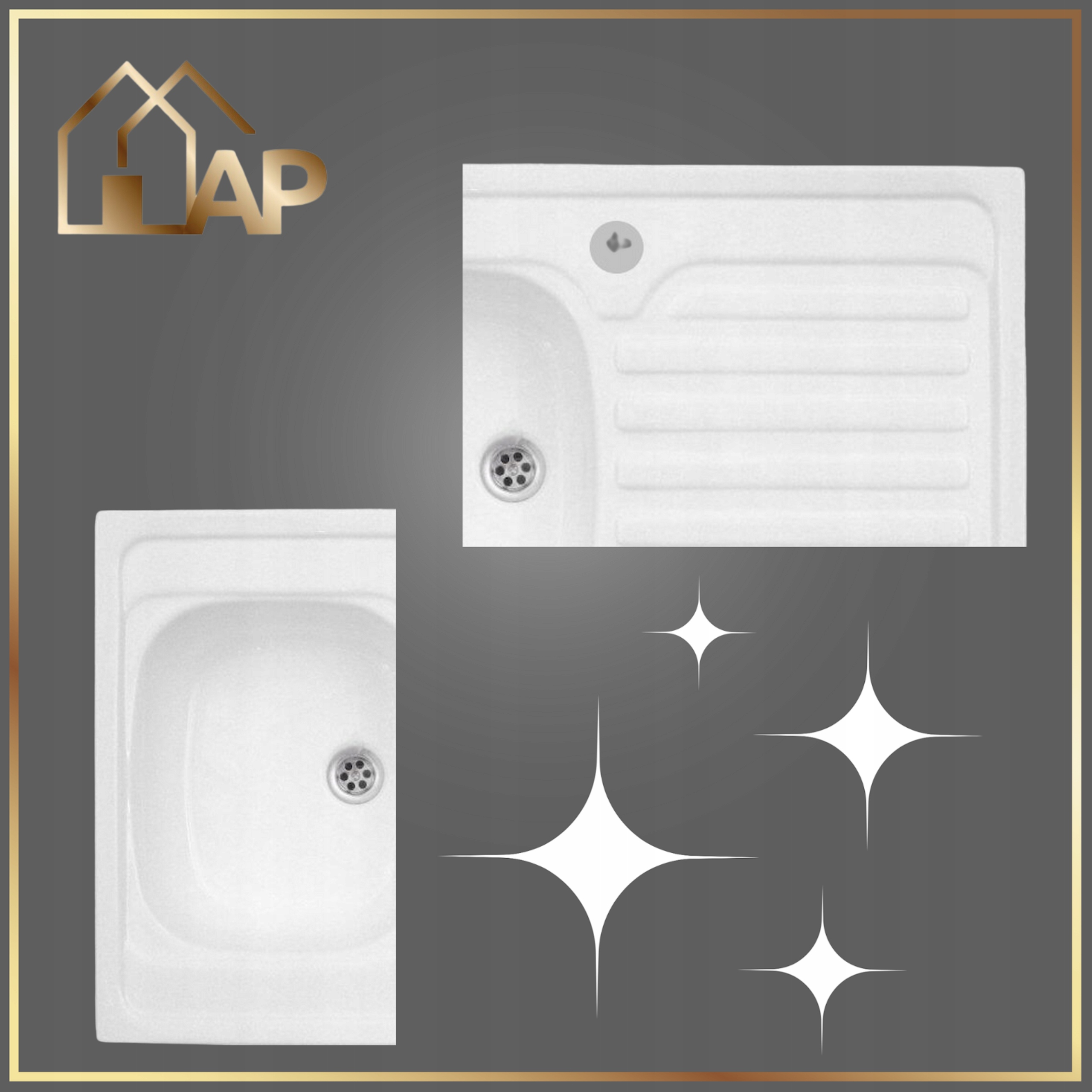 Zlewozmywak 80x60 Biały Jednokomorowy Z Otworem Nakładany Na Szafkę Syfon Kod producenta 1009