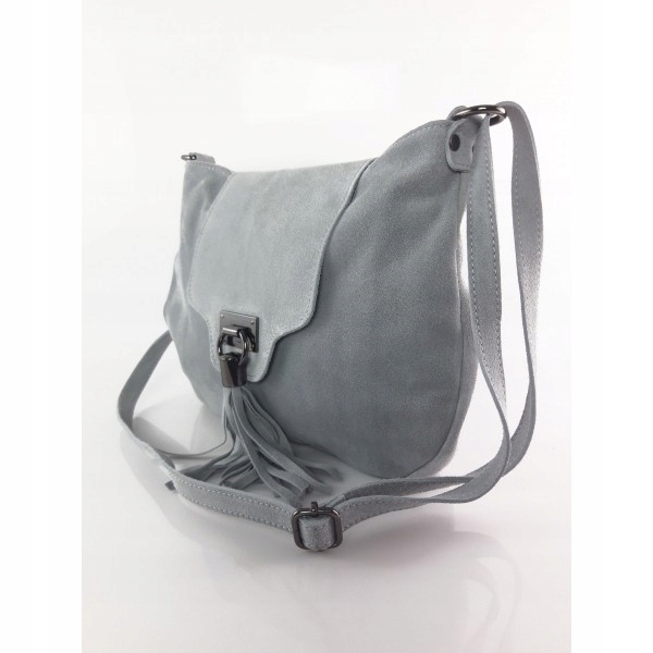 Semišová Kabelka Přes Rameno Chlebník S Chvojím Šedá