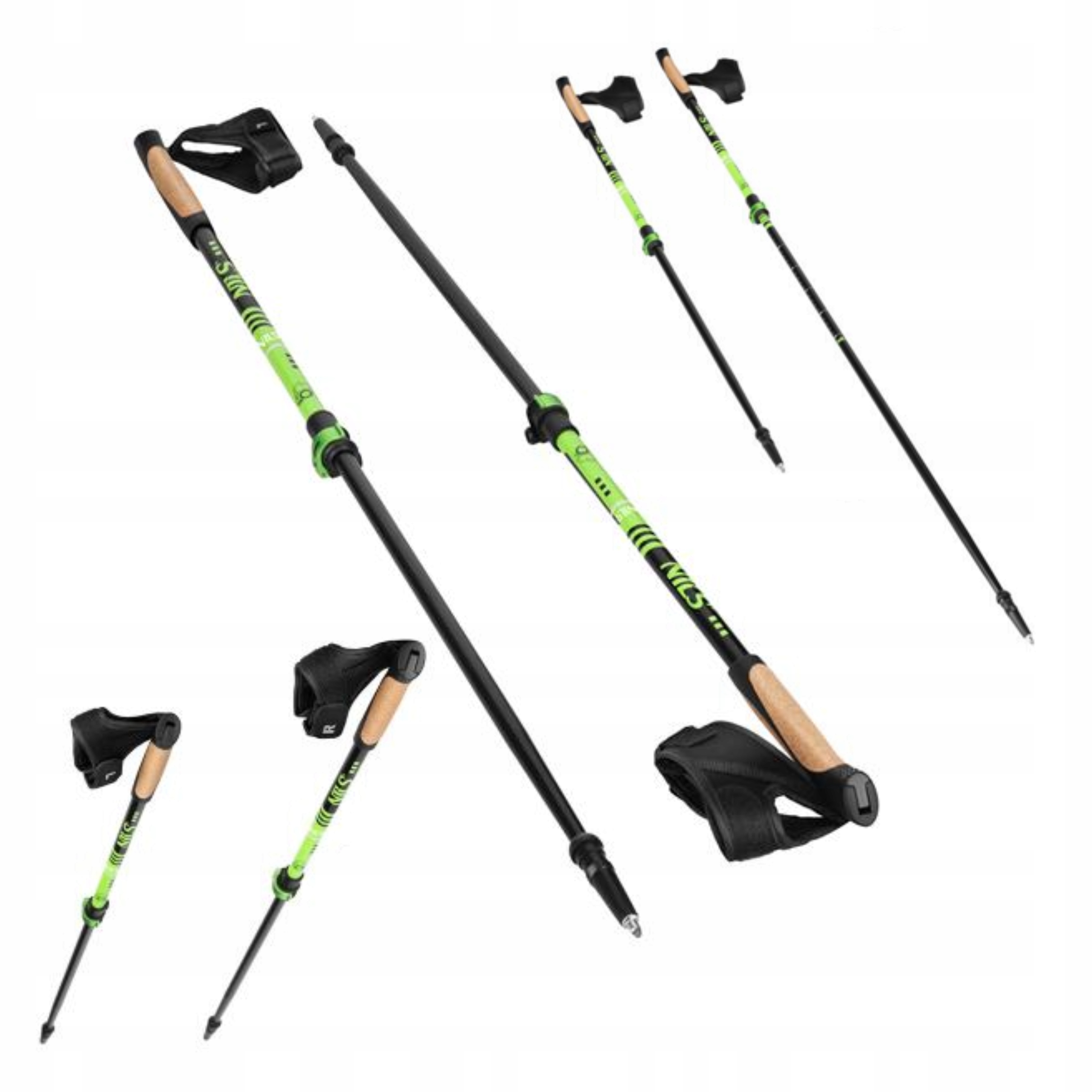 Trekkingowe kije kijki regulowane do chodzenia Nordic Walking zielone