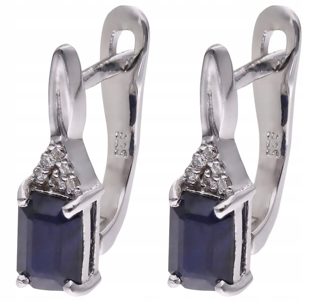 Stříbrné náušnice Ag 925 modrý safír s diamantem CVD-2061-E-BS