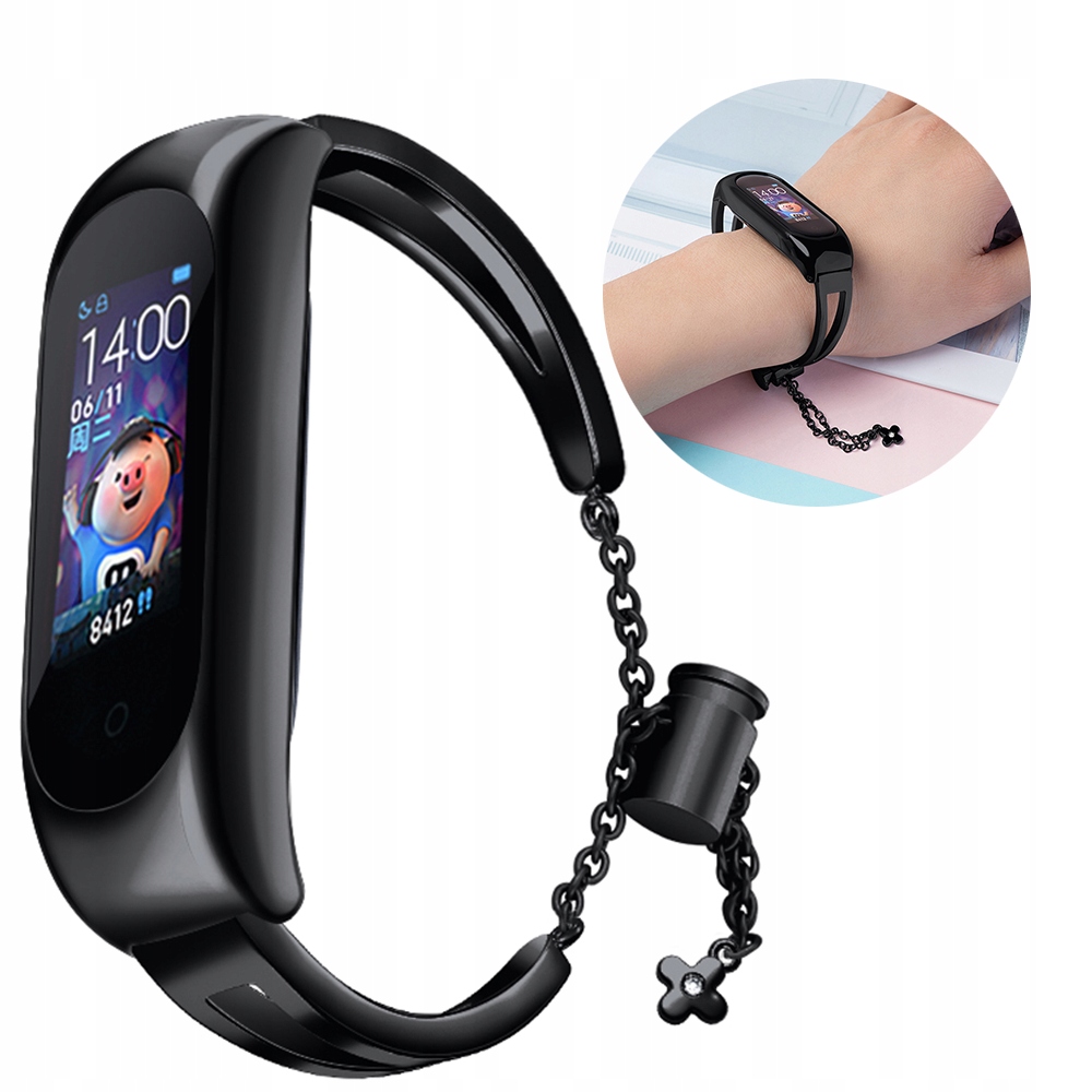 Metalowa bransoleta do Xiaomi Mi Band 3 4 5 6 opaska pasek czarna Hurtel
