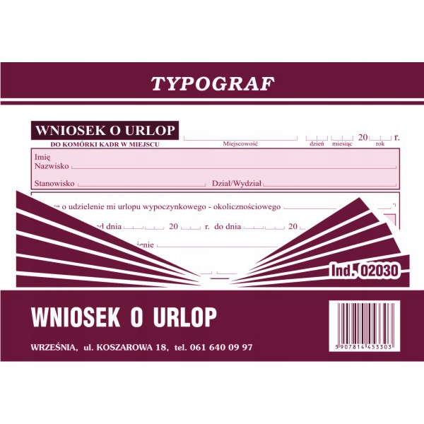 

Druk Offsetowy Wniosek Urlopowy A6 80 Kartek 2030