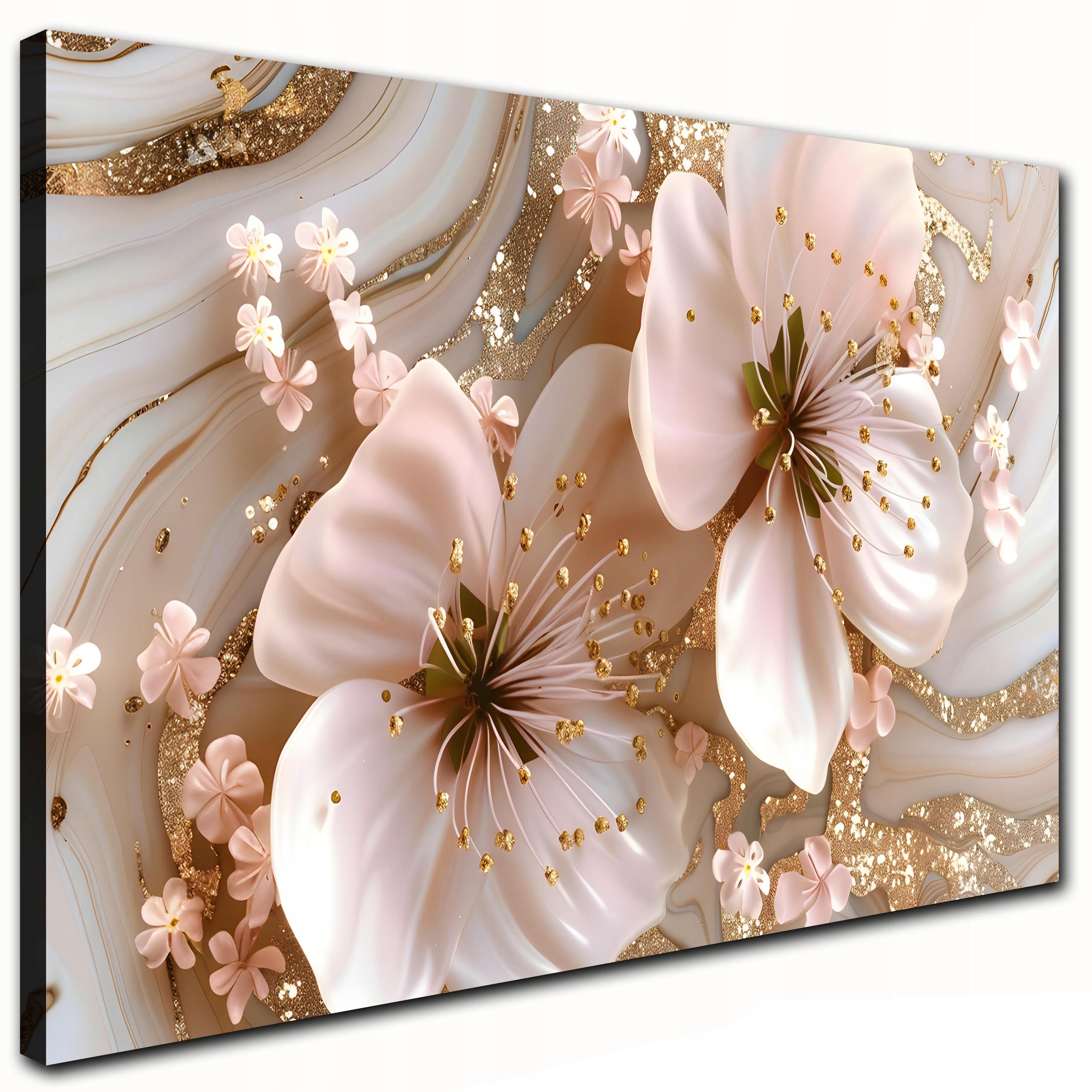 Obraz na płótnie na ścianę do salonu sypialni Kwiaty Złoto 120x80 marmur