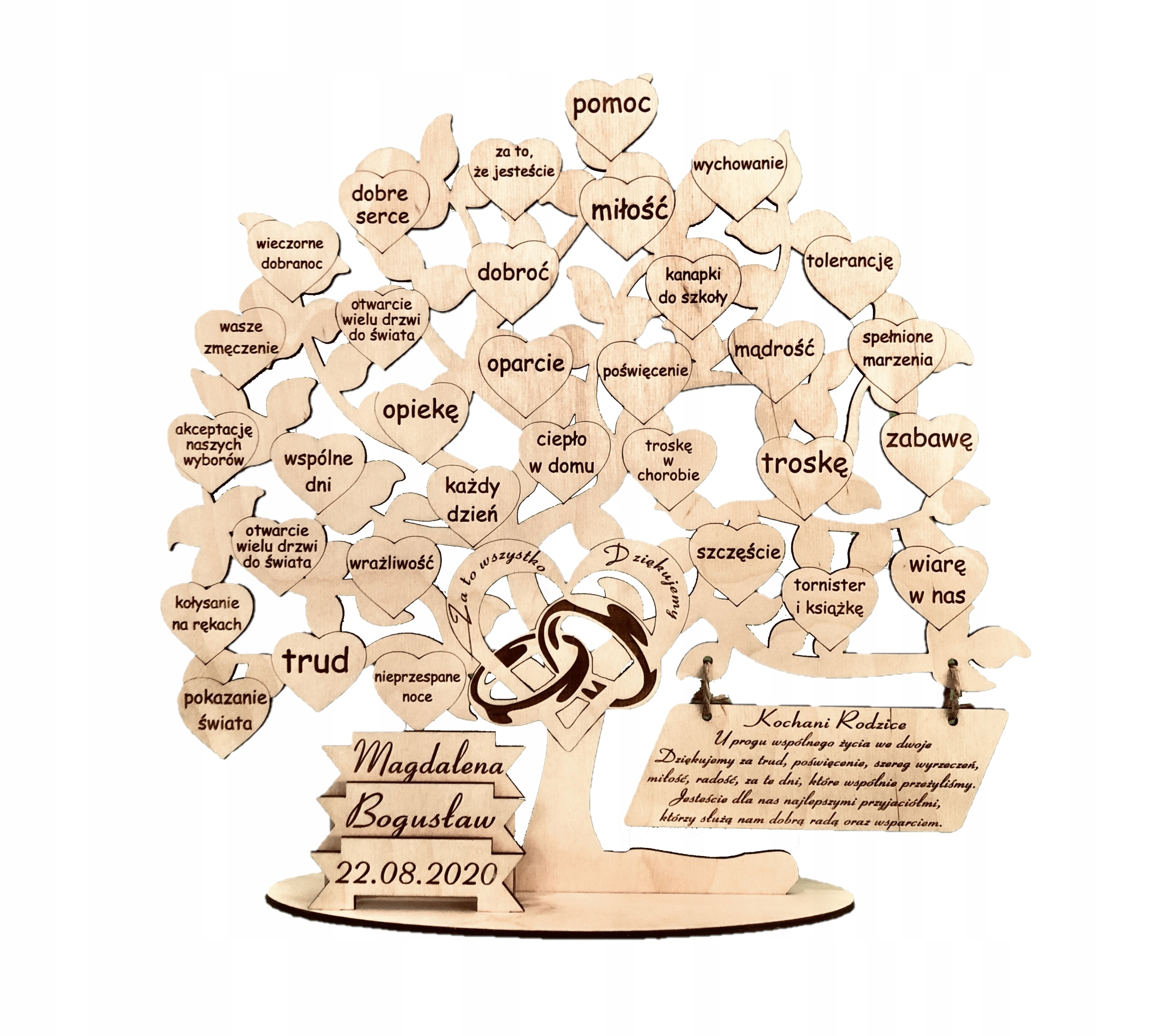 Poděkování rodičům. Gravírované dřevo