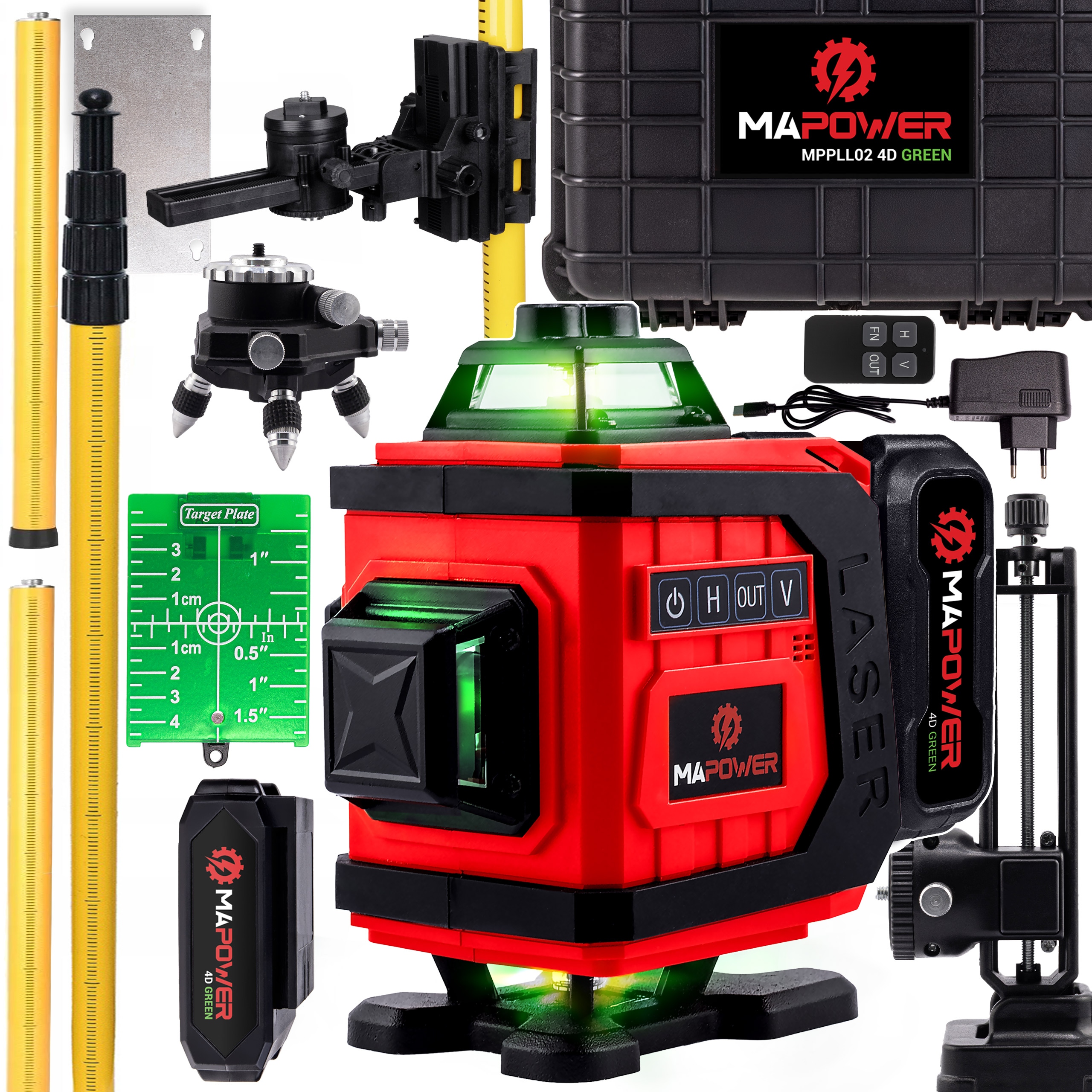 Laserová Vodováha, Křížový Laser 360 4D, Elektronický Kompenzátor Tyč