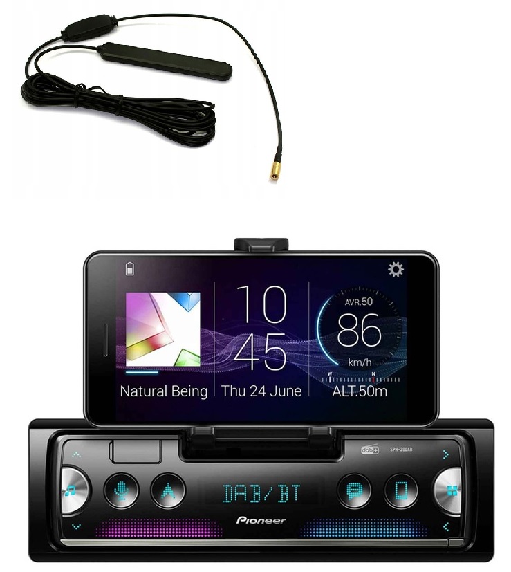 Pioneer SPH-20DAB Bluetooth autorádio, držiak na telefón anténa