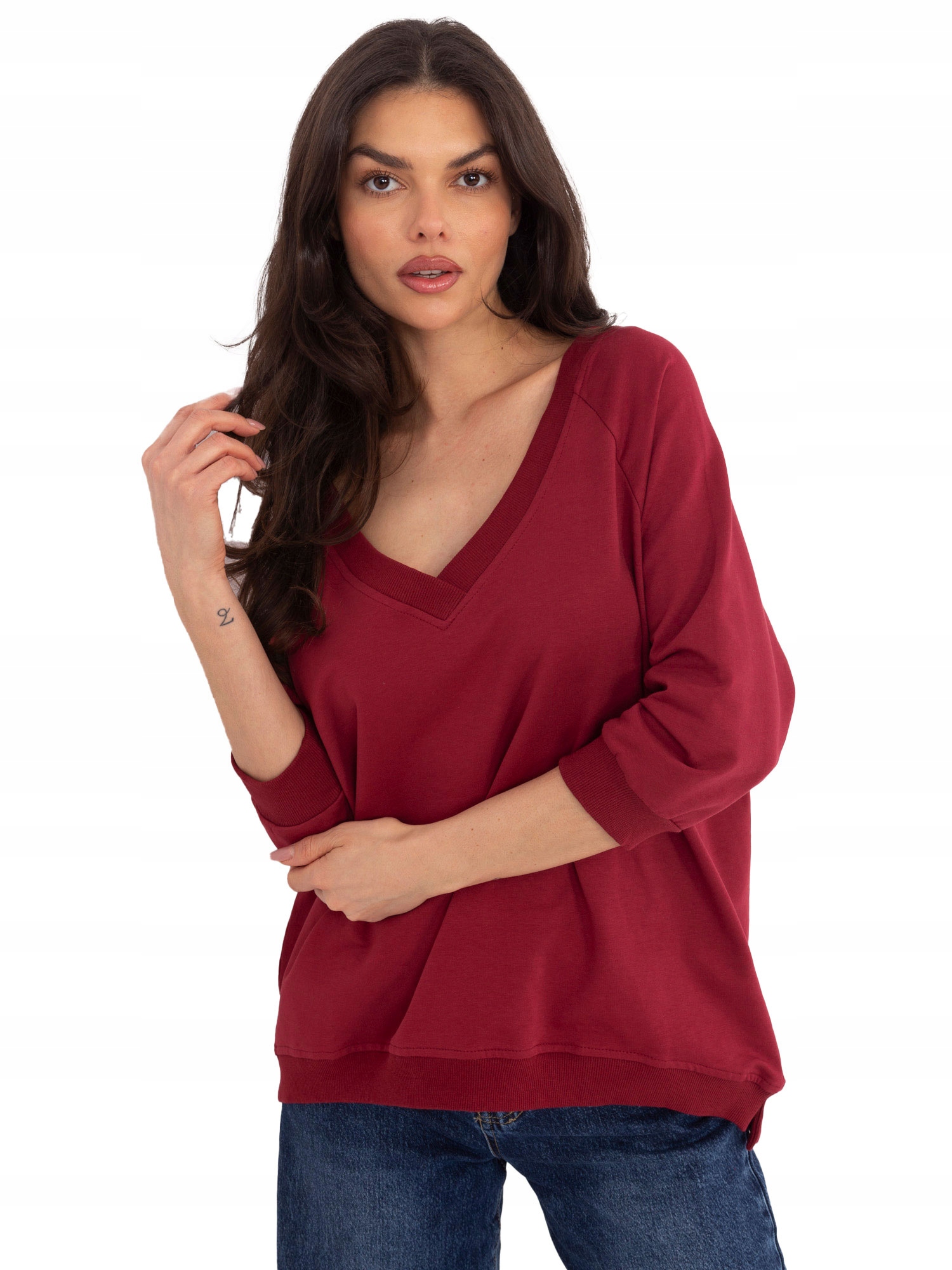 Bluza Damska Luźna Dekolt w Serek