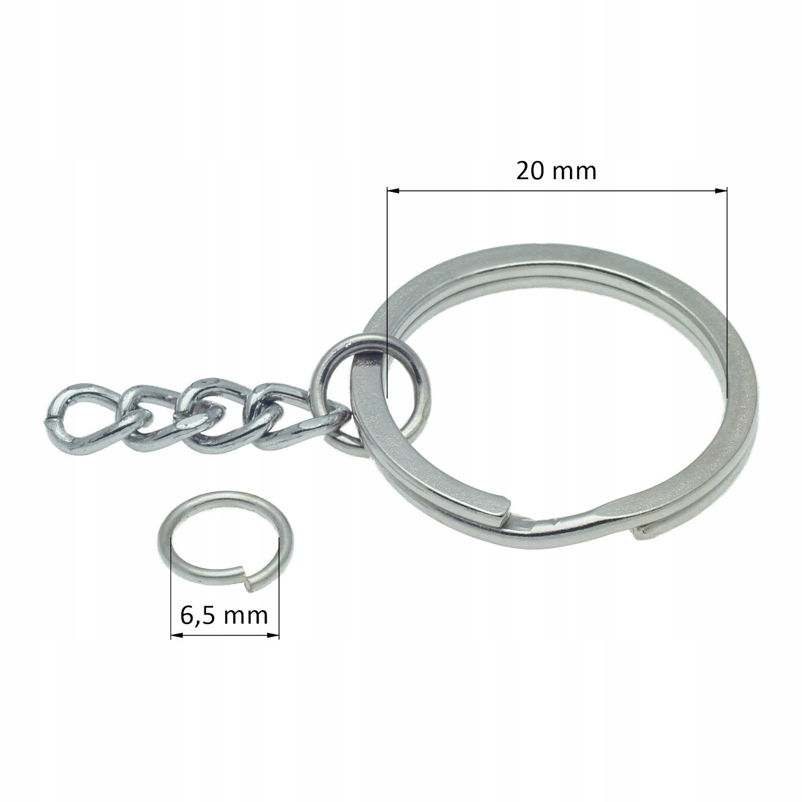 KÓŁKA PŁASKIE baza breloka łańcuszkiem 20mm 10 SZT Marka 3D Rings