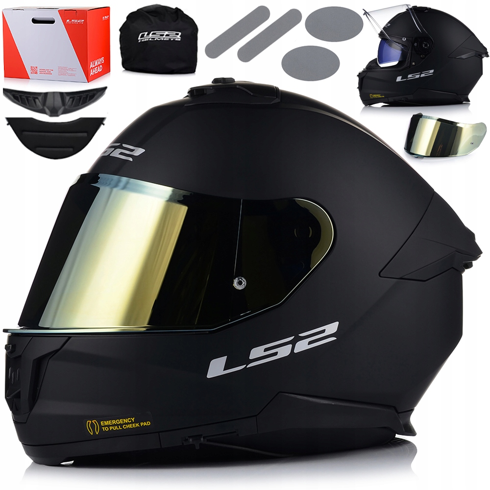 KASK MOTOCYKLOWY LS2 FF808 STORM II CZARNY MĘSKI BLENDA + ZŁOTA SZYBA