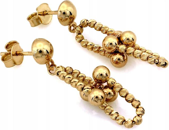 Originální zlaté náušnice 585 lesklé, visící na tyči jako dárek