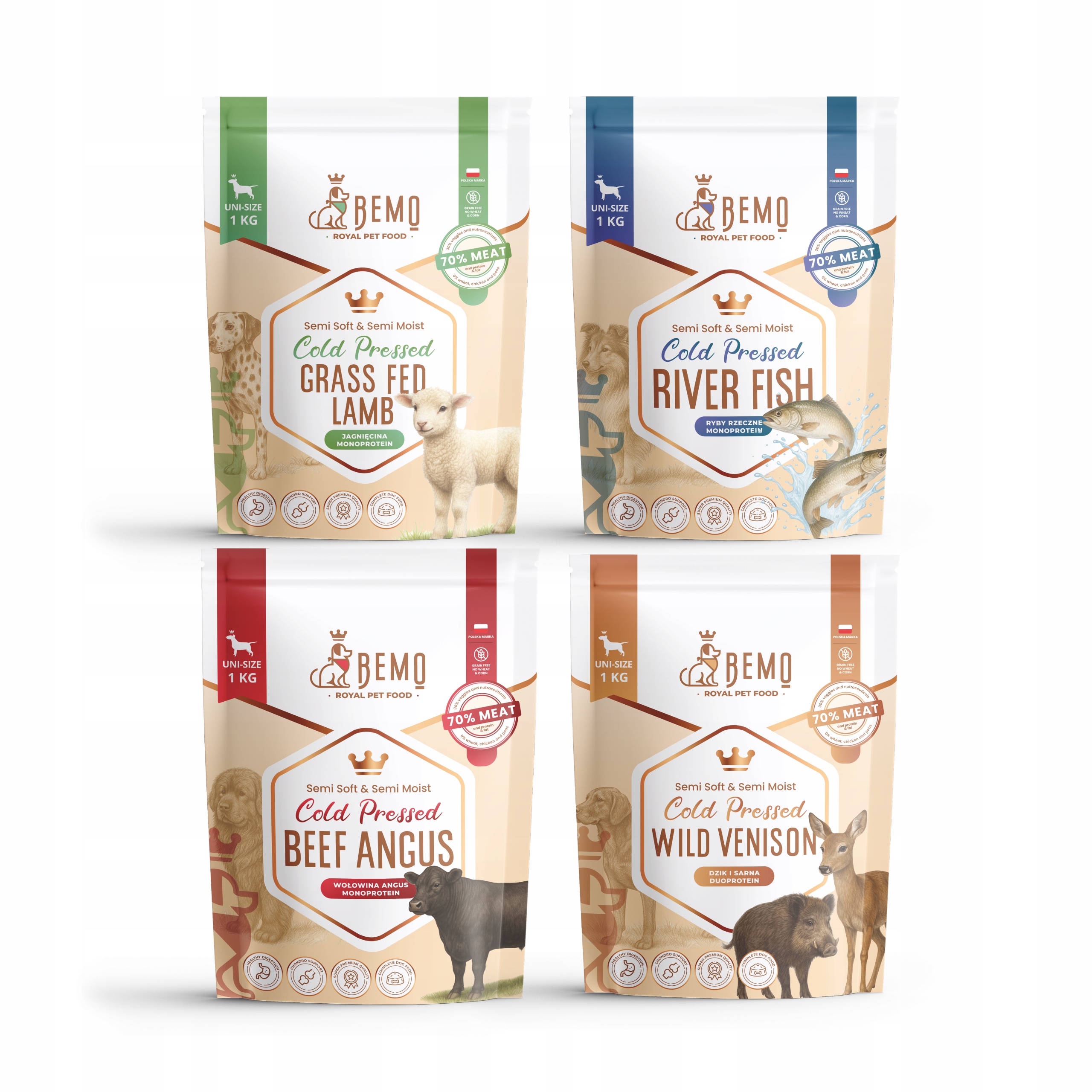 Levně Krmivo pro psa polovlhké Bemo Cold Pressed 4 x 1 kg Degustační Set