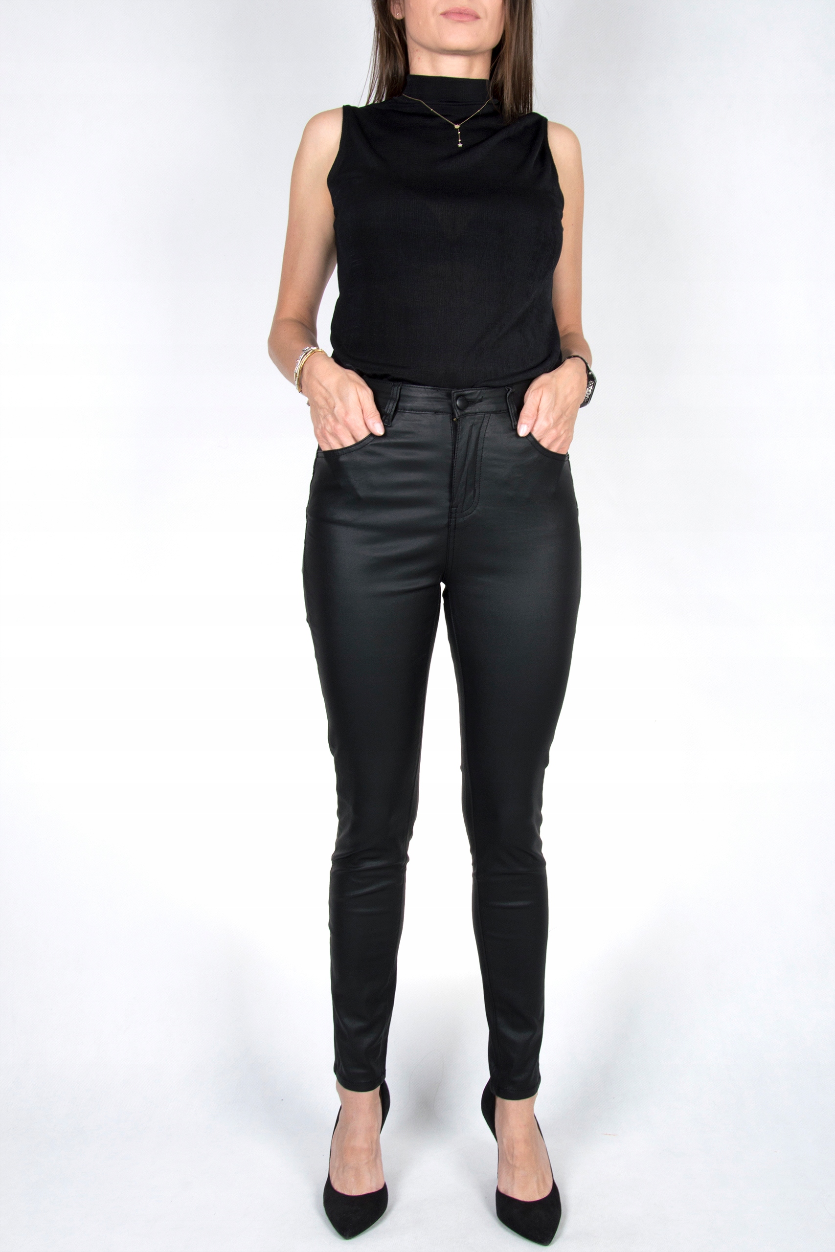 MATOWE WOSKOWANE DAMSKIE SPODNIE MODELUJĄCE r.42 Długość nogawki długa