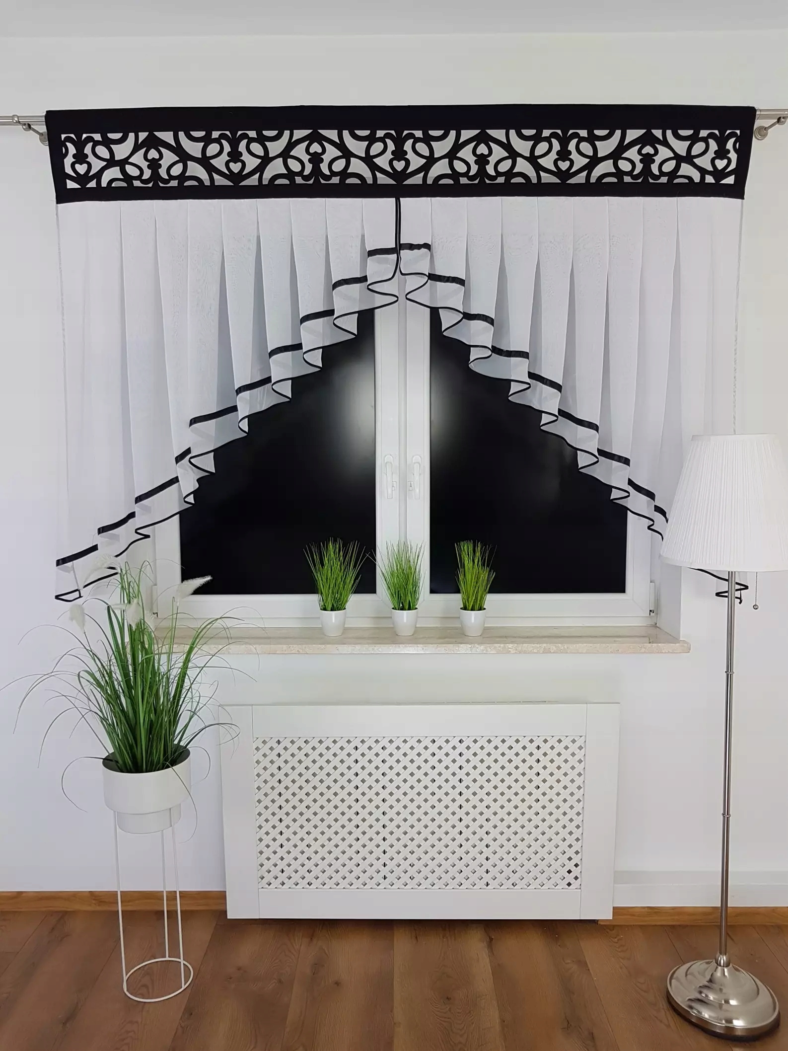 Firana Z Panelem Ażurowym Panel Ażurowy Do Salonu Do Kuchni 200CM Czarny