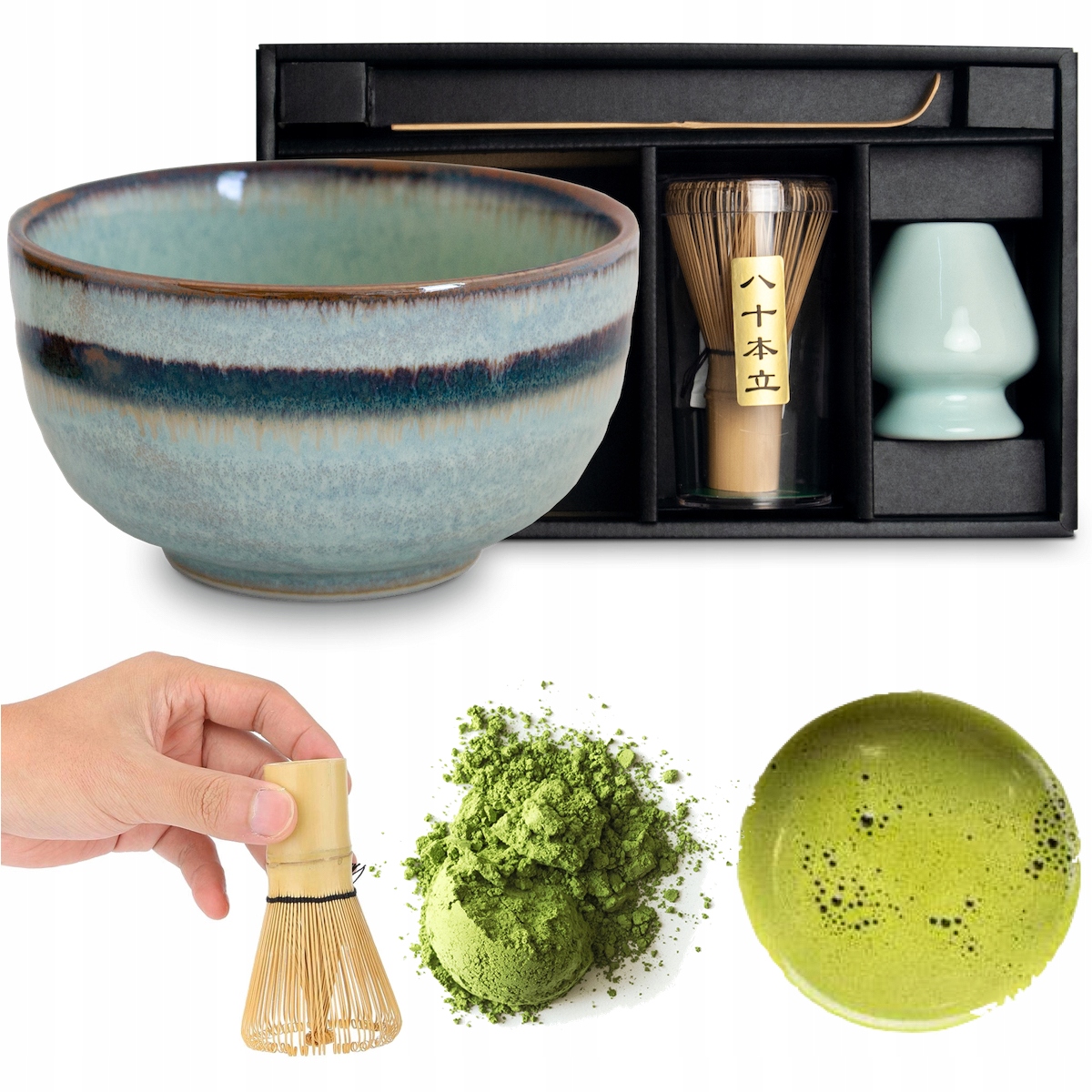 Levně Sada na přípravu čaje Matcha Zelená 4 Prvky Edo Japan