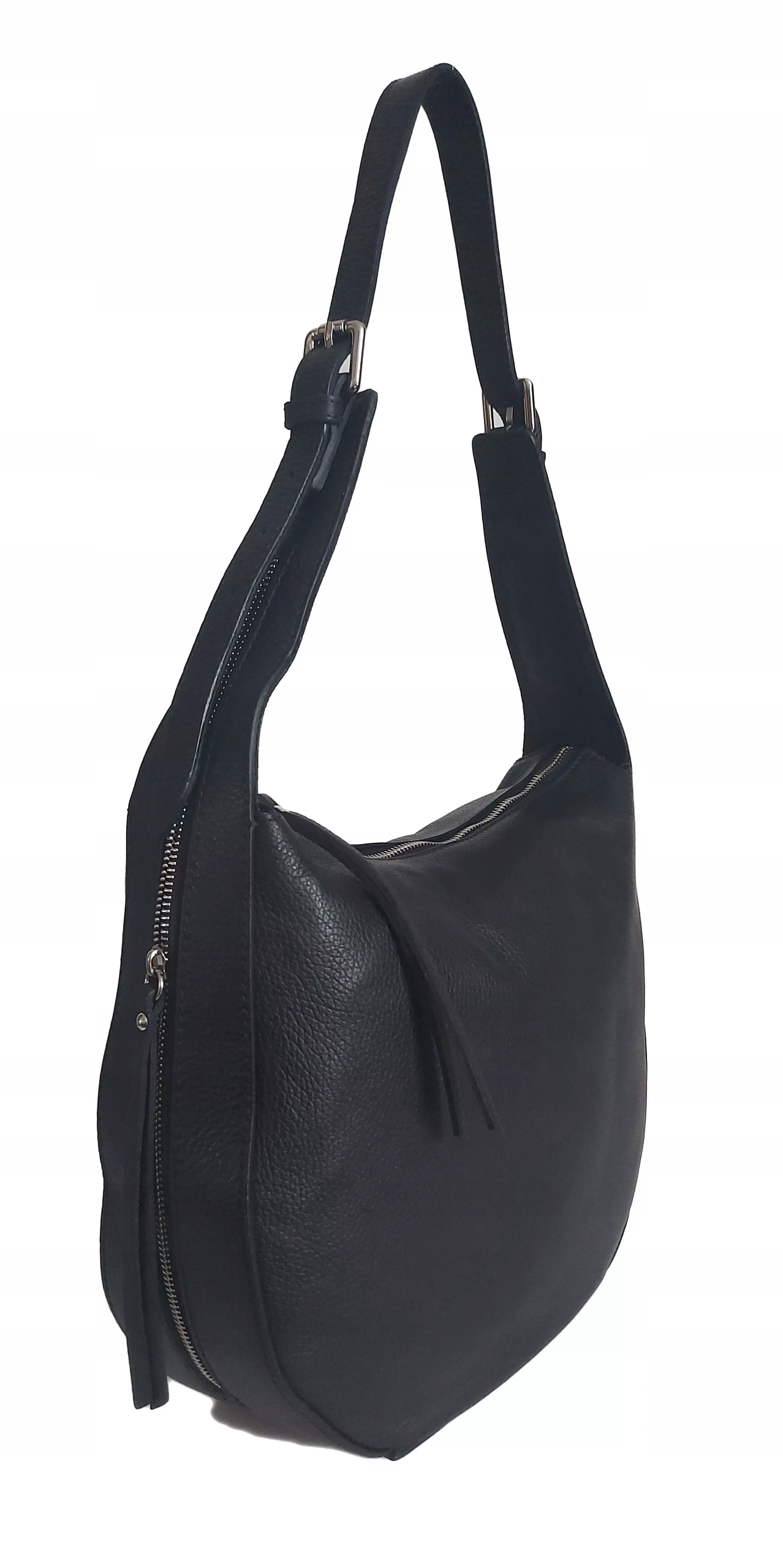 Kožená Italská Kabelka Přes Rameno Formátu A4, Prostorné Kapsy, Černá