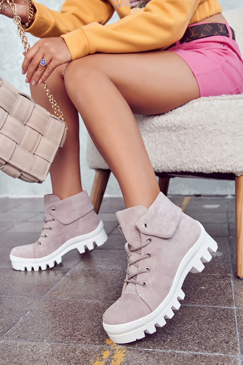 ZAMSZOWE BOTKI TRAPERY WIĄZANE JASNOFIOLETOWE 38 Marka S.Barski