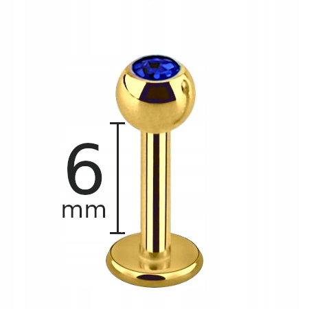 

złoty Labret Z Szafir. Cyrkonią St 316L 1,2/6/3mm
