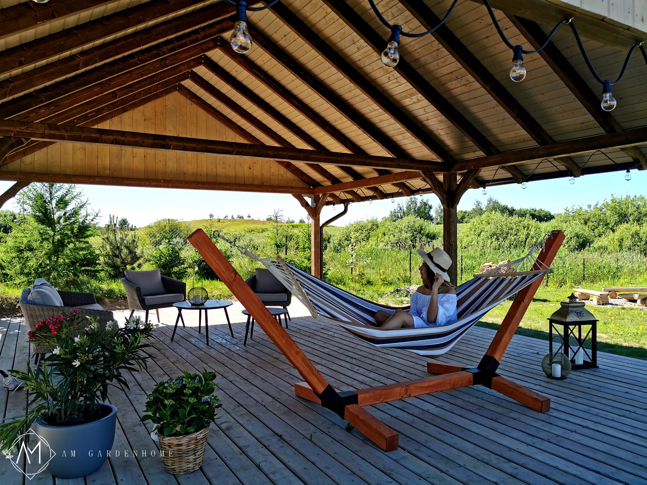 STELAŻ + HAMAK Z DRĄŻKIEM KOMPLETNY ZESTAW LEŻAK PREMIUM MASYWNY XL 10x10cm Waga 41 kg