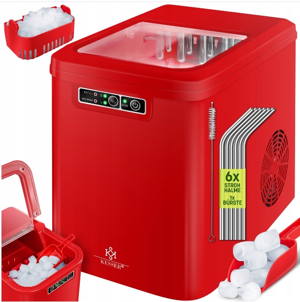 Výrobník ledu z nerezové oceli Kesser červený 120 W