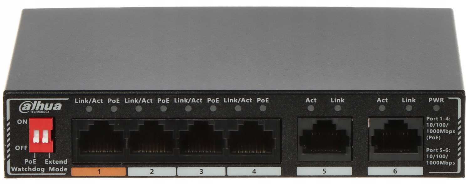 Switch Poe 4x PoE 2x Uplink Dahua SG1006P 4PORTOVÝ Gigabit