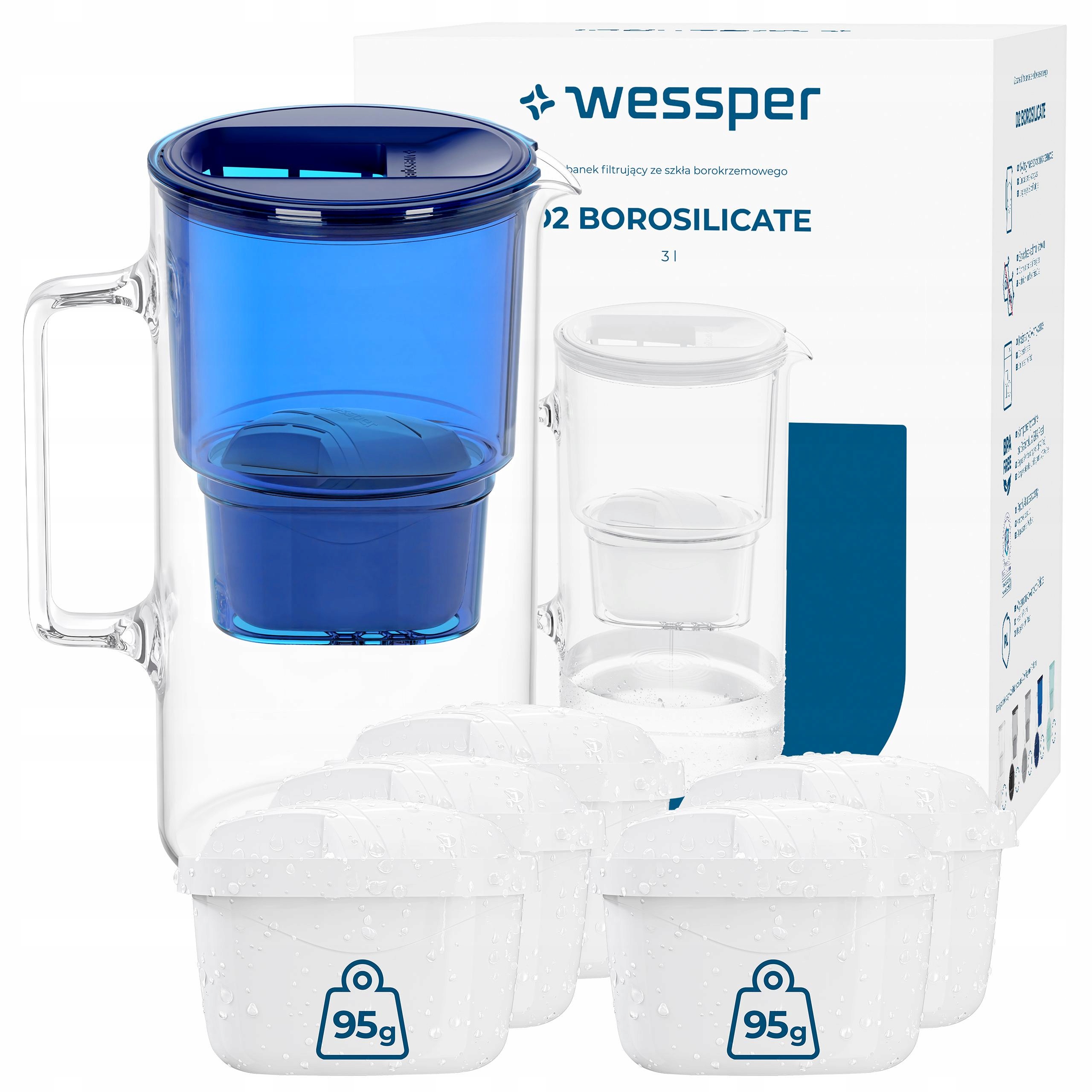 Filtrační konvice skleněná Wessper D2 Borosilicate 3l 6x filtr na vodu
