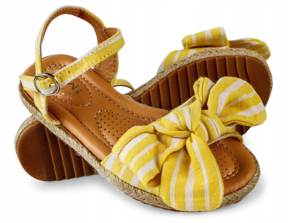 

Sandały paski Espadryle żółte Białe kokarda 32