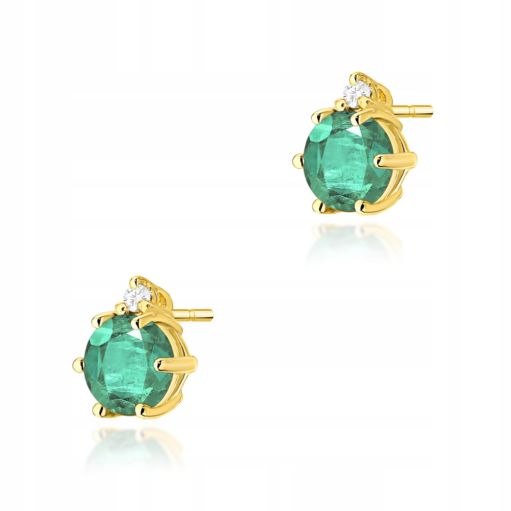 Zlaté náušnice 585, brilianty a smaragdy, romantický dárek k Valentýnu 1,1 g